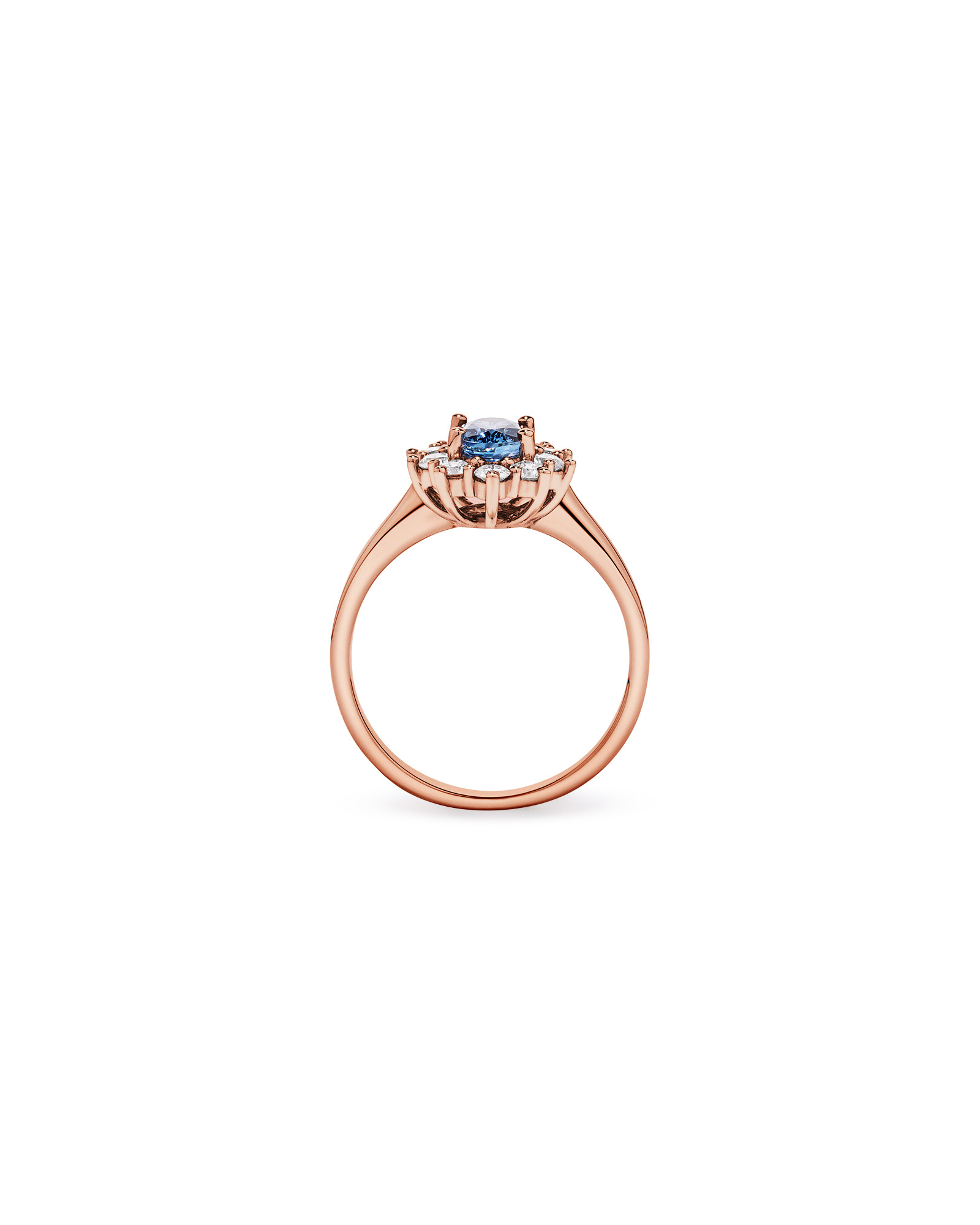 Ceylon Sapphire and 0.50 Carat TW Diamond Halo Ring 14kt Rose Gold