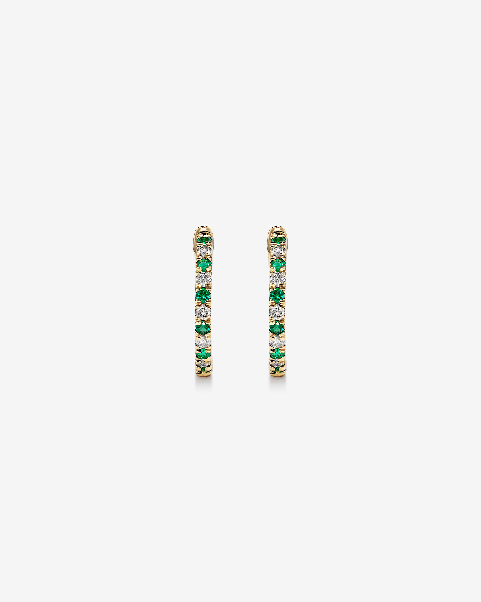 0.22 Carat TW Diamond and Created Emerald Huggie Hoop Earrings in 10kt Yellow Gold