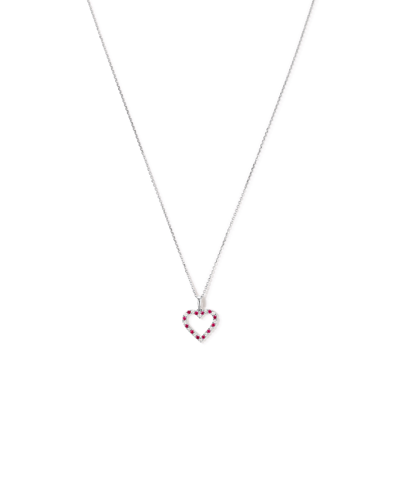 Heart Necklace with Created Ruby & 0.16 Carat TW of Diamonds in Sterling Silver
