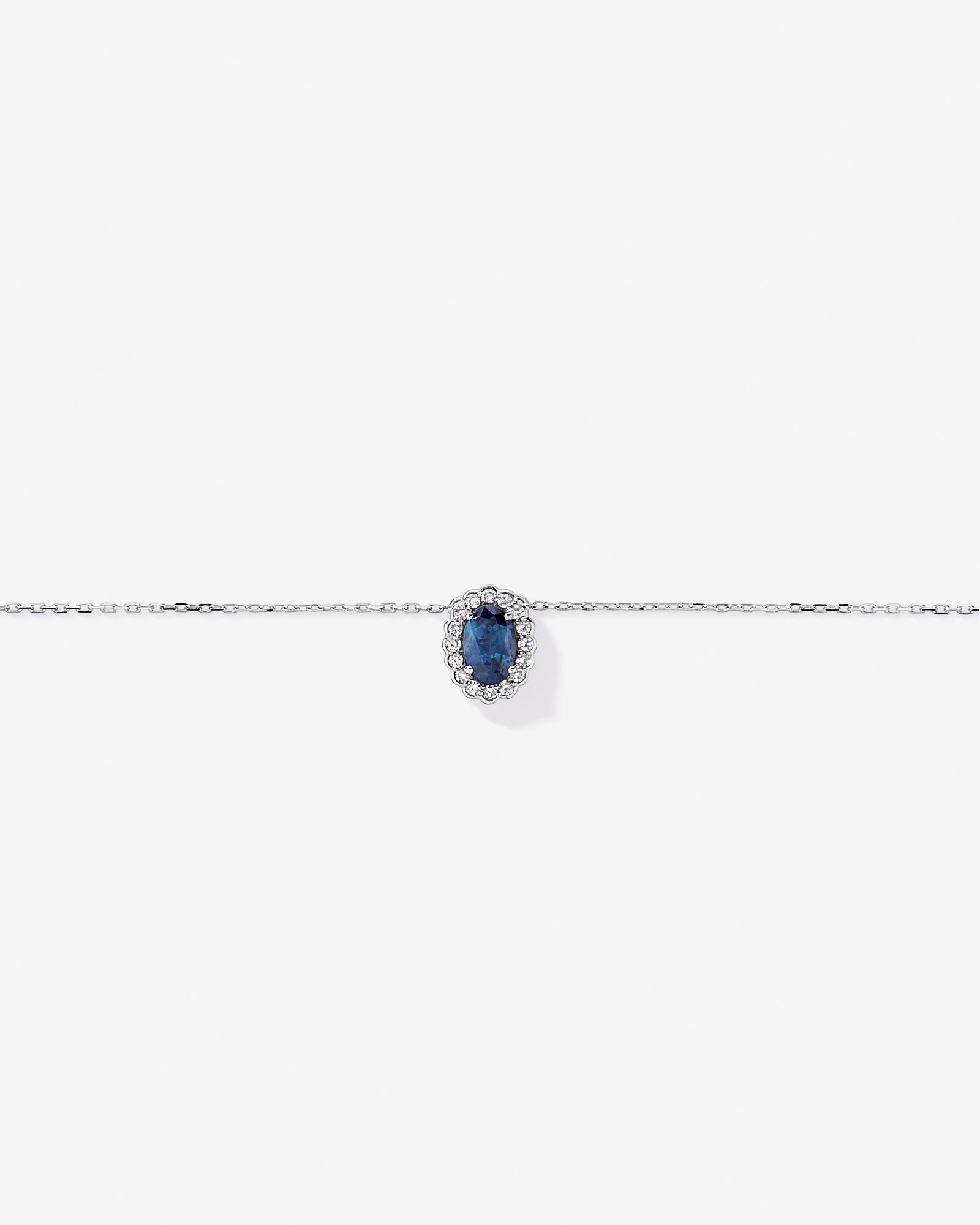 Collier halo en diamant TW en saphir australien et 0,09 carat en or blanc 10 carats