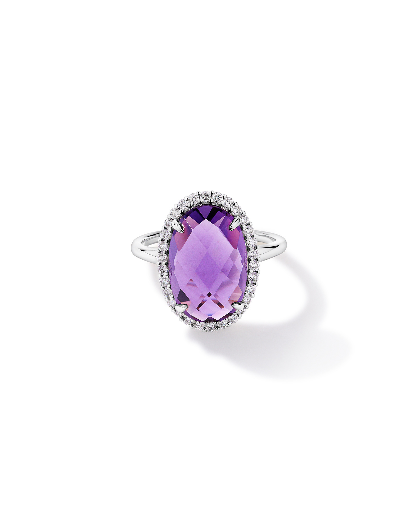 Oval Amethyst & 0.35 Carat TW Diamond Halo Ring 10kt White Gold