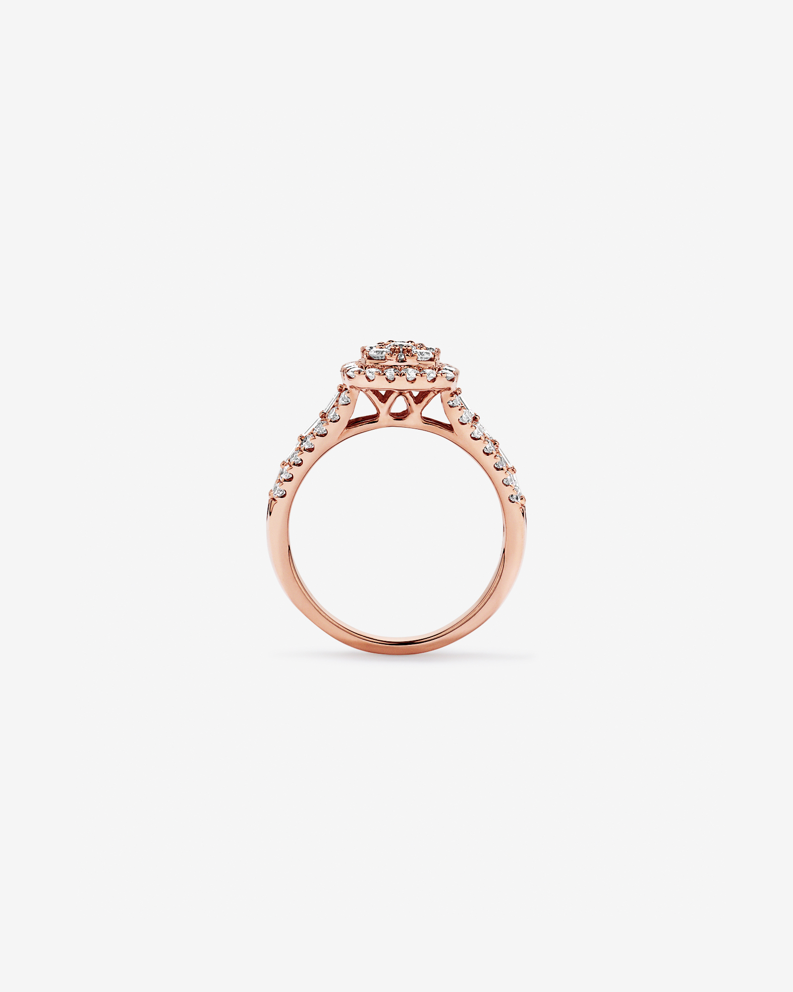 1.25 Carat TW Round Brilliant and Baguette Cluster Diamond Ring 14kt Rose Gold