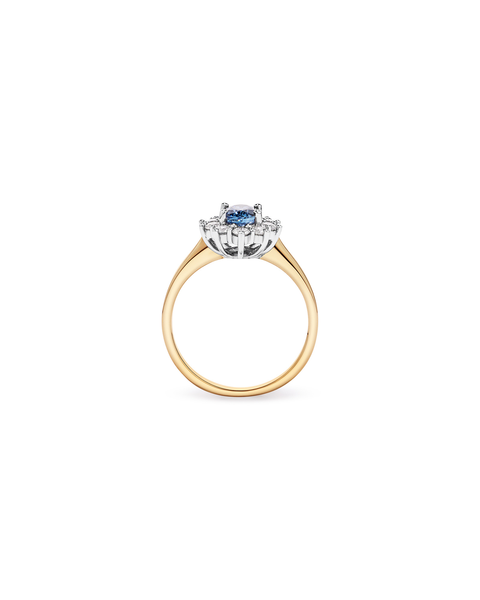 Ceylon Sapphire and 0.50 Carat TW Diamond Halo Ring 14kt Yellow White Gold
