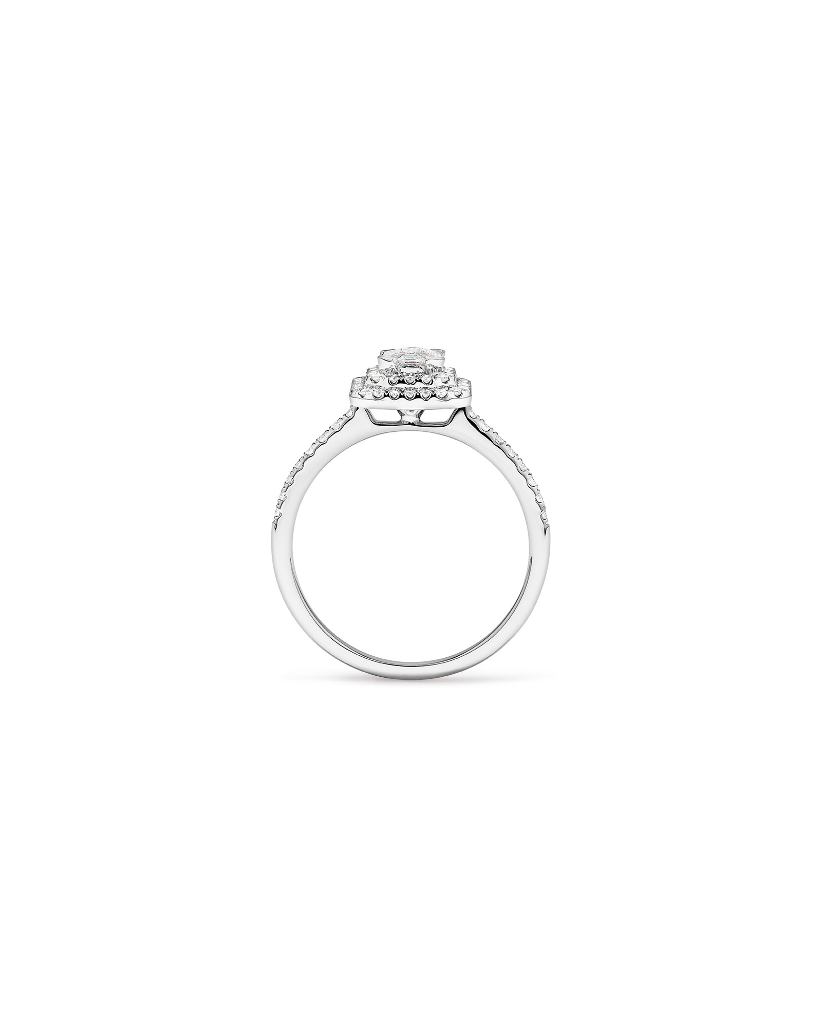 0,50 carat TW bague de fiançailles halo double avec diamant taille pie en or blanc 14 carats