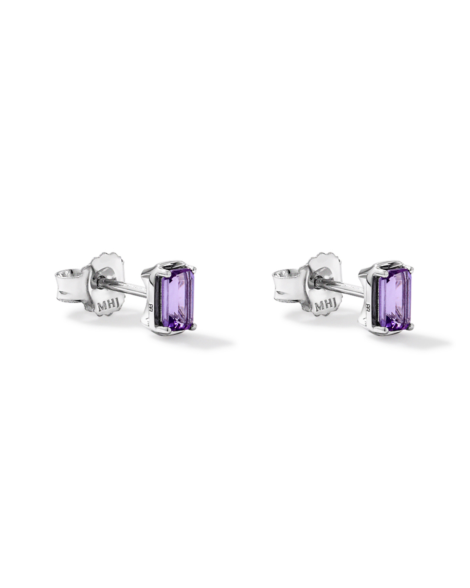 Boucles d’oreilles en améthyste taille émeraude en argent sterling