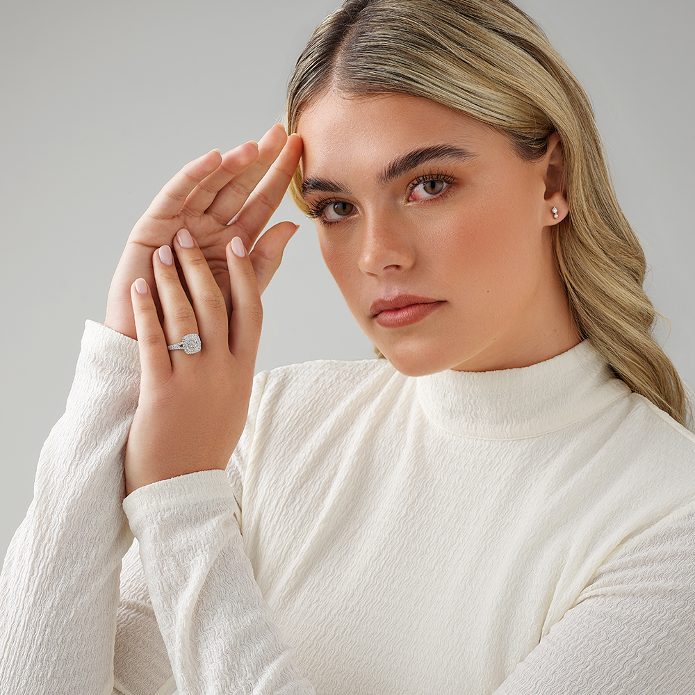 0.65 Carat TW Cushion Shaped Cluster Halo Diamond Ring in 10kt Gold