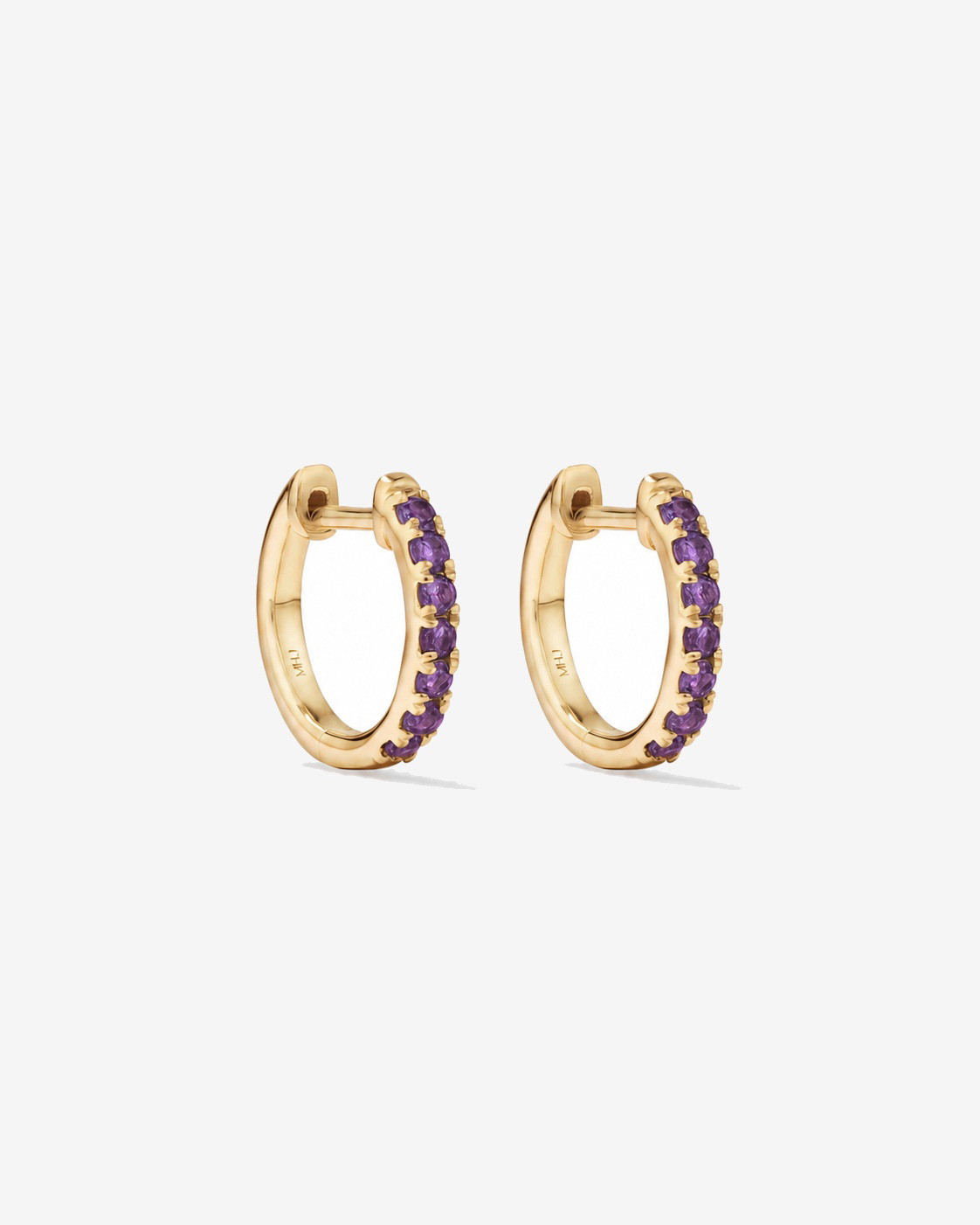 Amethyst Huggie Hoop Earrings in 10kt Yellow Gold