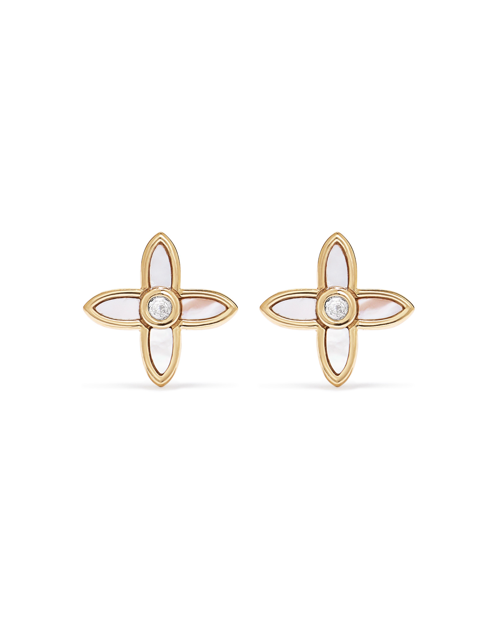 Mother of Pearl Flower Pendant and Stud Earrings Set in 18kt Gold Vermeil