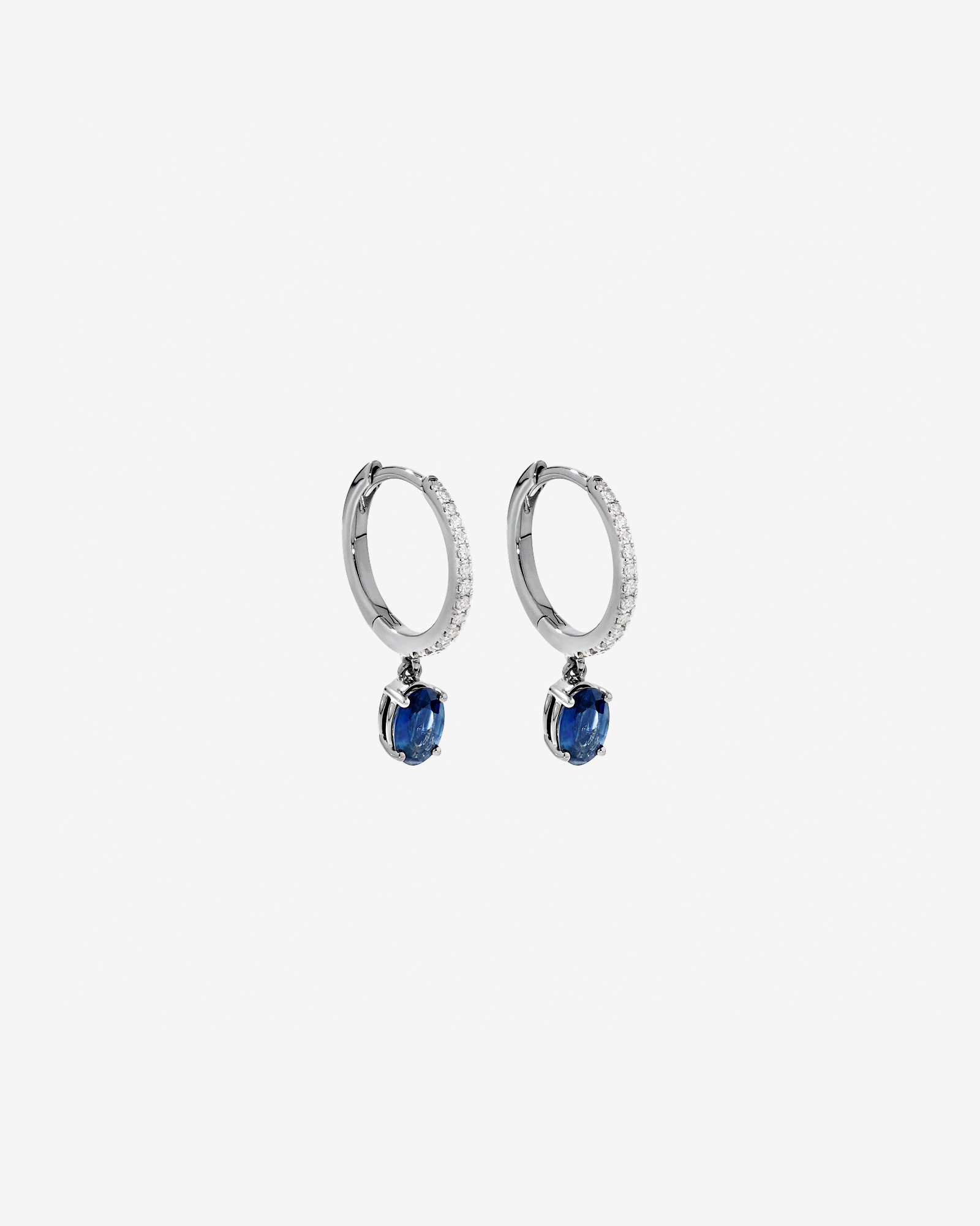 Australian Sapphire Oval Cut & 0.15 Carat TW Diamond Hoop Drop Earrings in 10kt White Gold