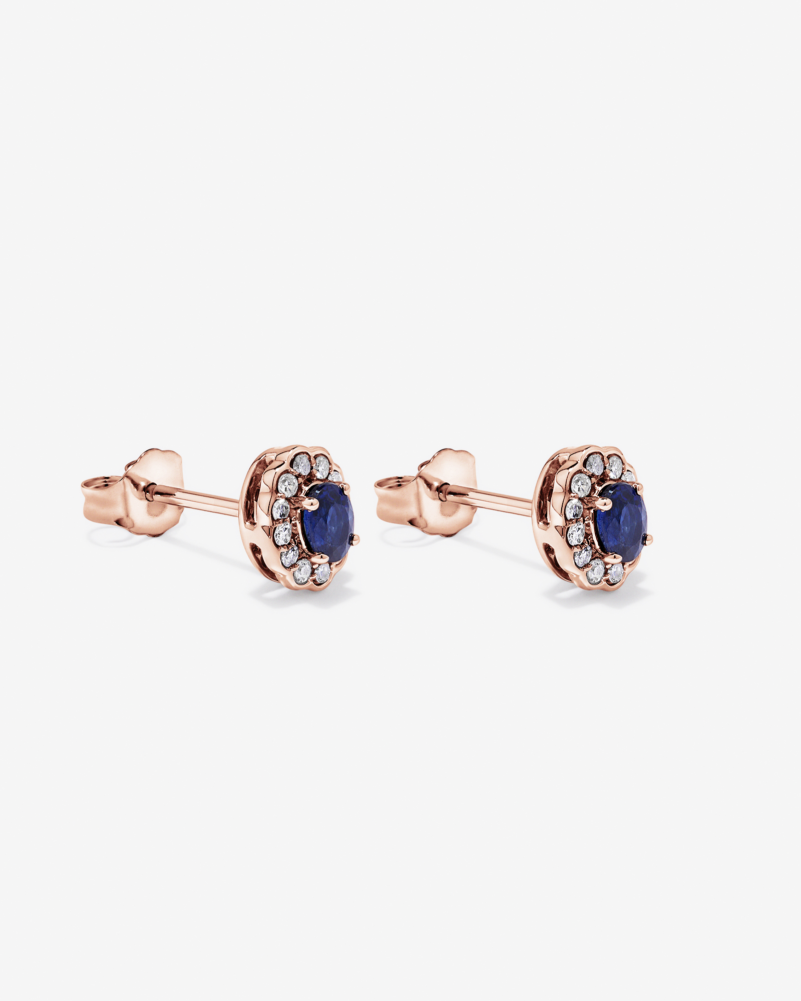 Australian Sapphire & 0.12 Carat TW Diamond Stud Halo Earrings in 10kt Rose Gold