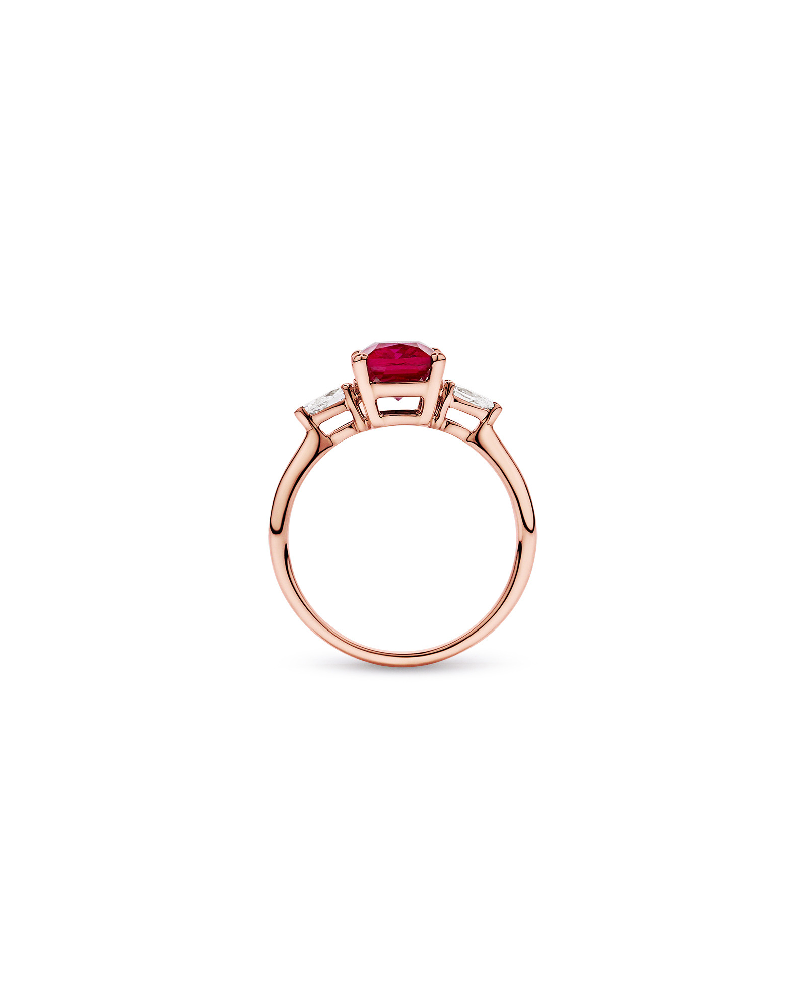 Created Ruby and 0.27 Carat TW Laboratory-Grown Diamond 3 Stone Ring 10kt Rose Gold