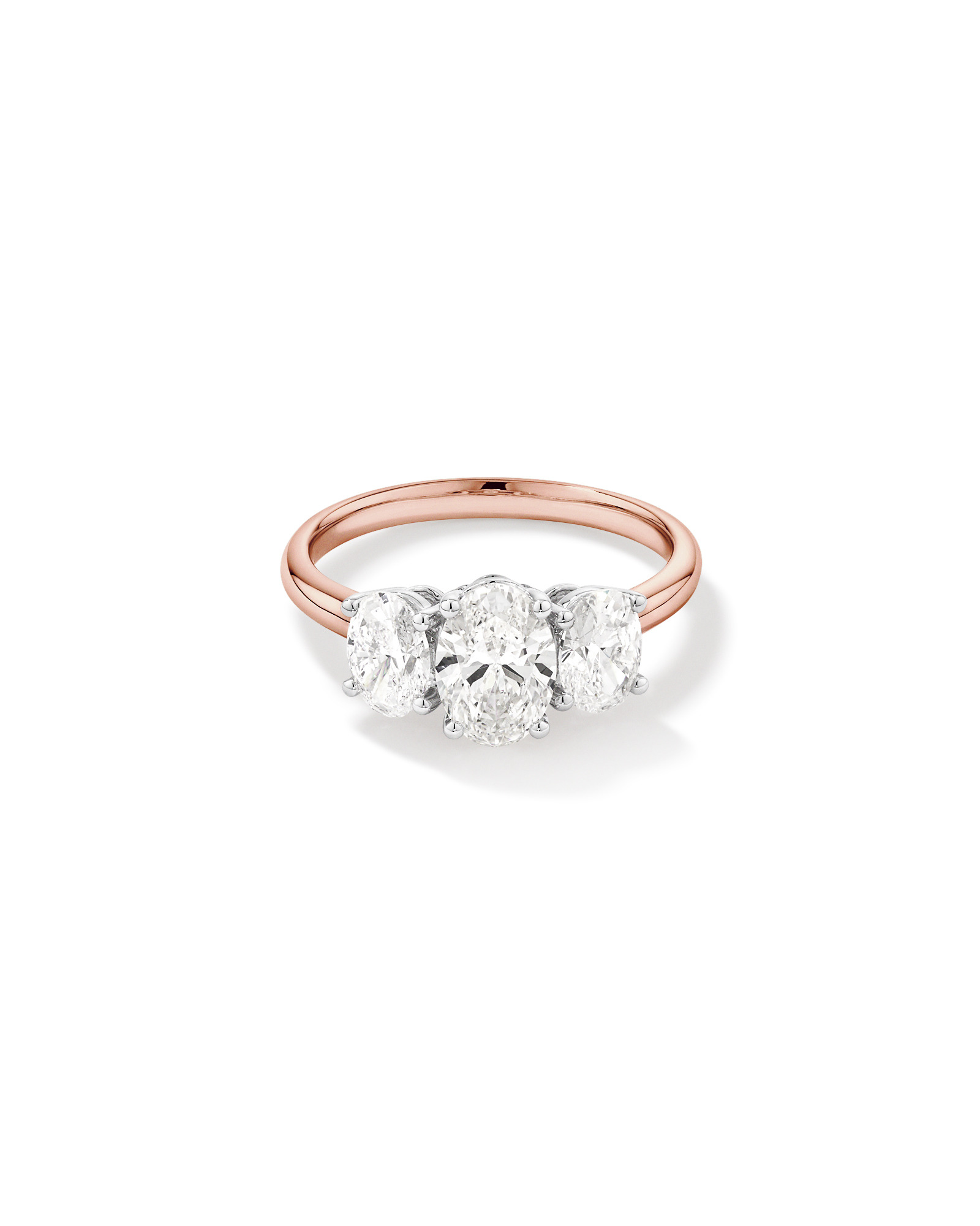 2 Carat Three Stone Oval Laboratory-Grown Diamond Engagement Ring In 14kt Rose and White Gold