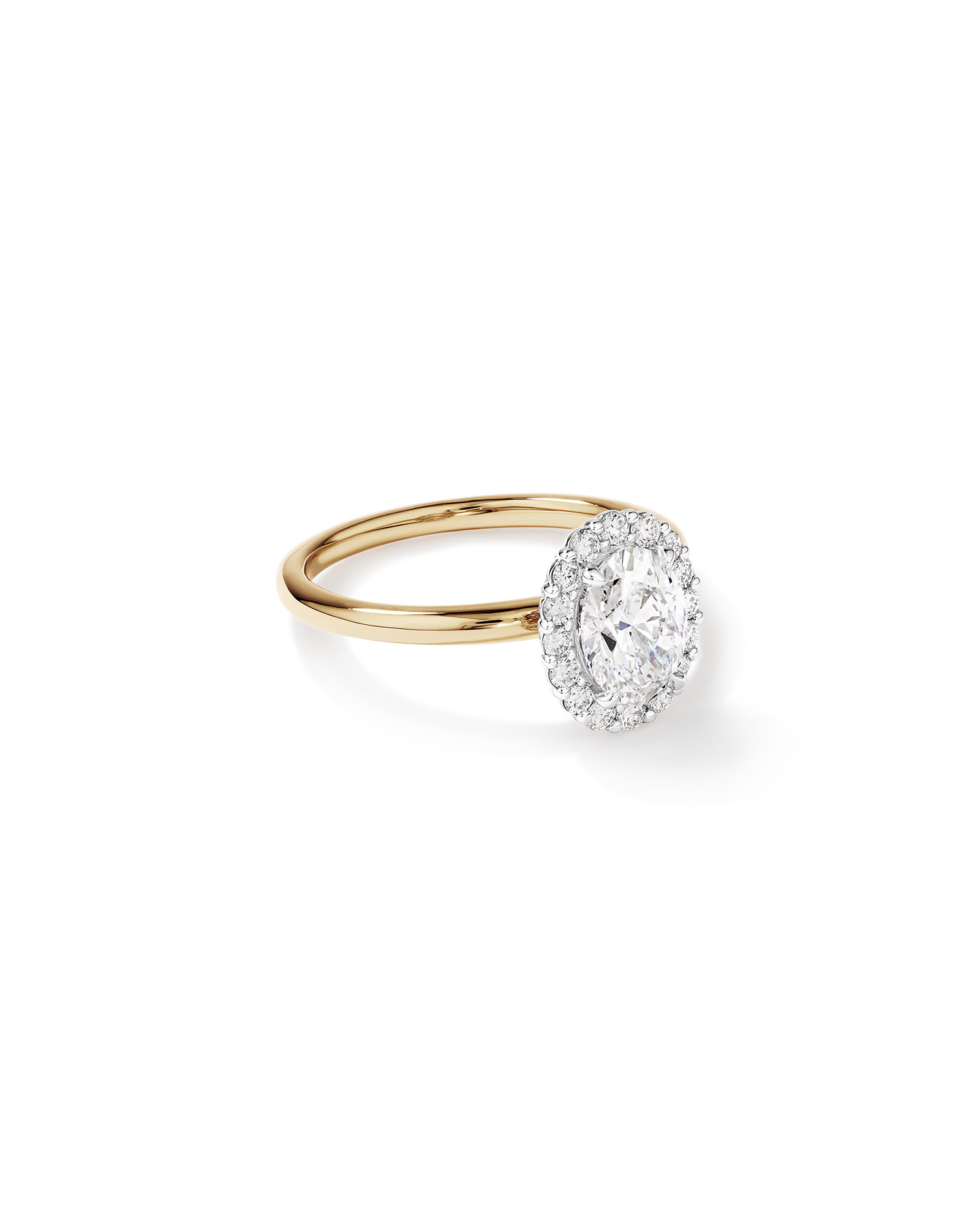 1.46 Carat TW Oval Cut Laboratory-Grown Diamond Halo Engagement Ring 14kt Yellow and White Gold