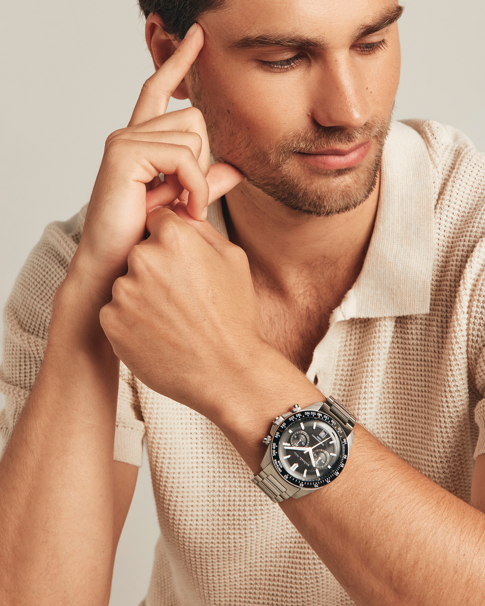 Montre chronographe pour homme en acier inoxydable avec cadran noir