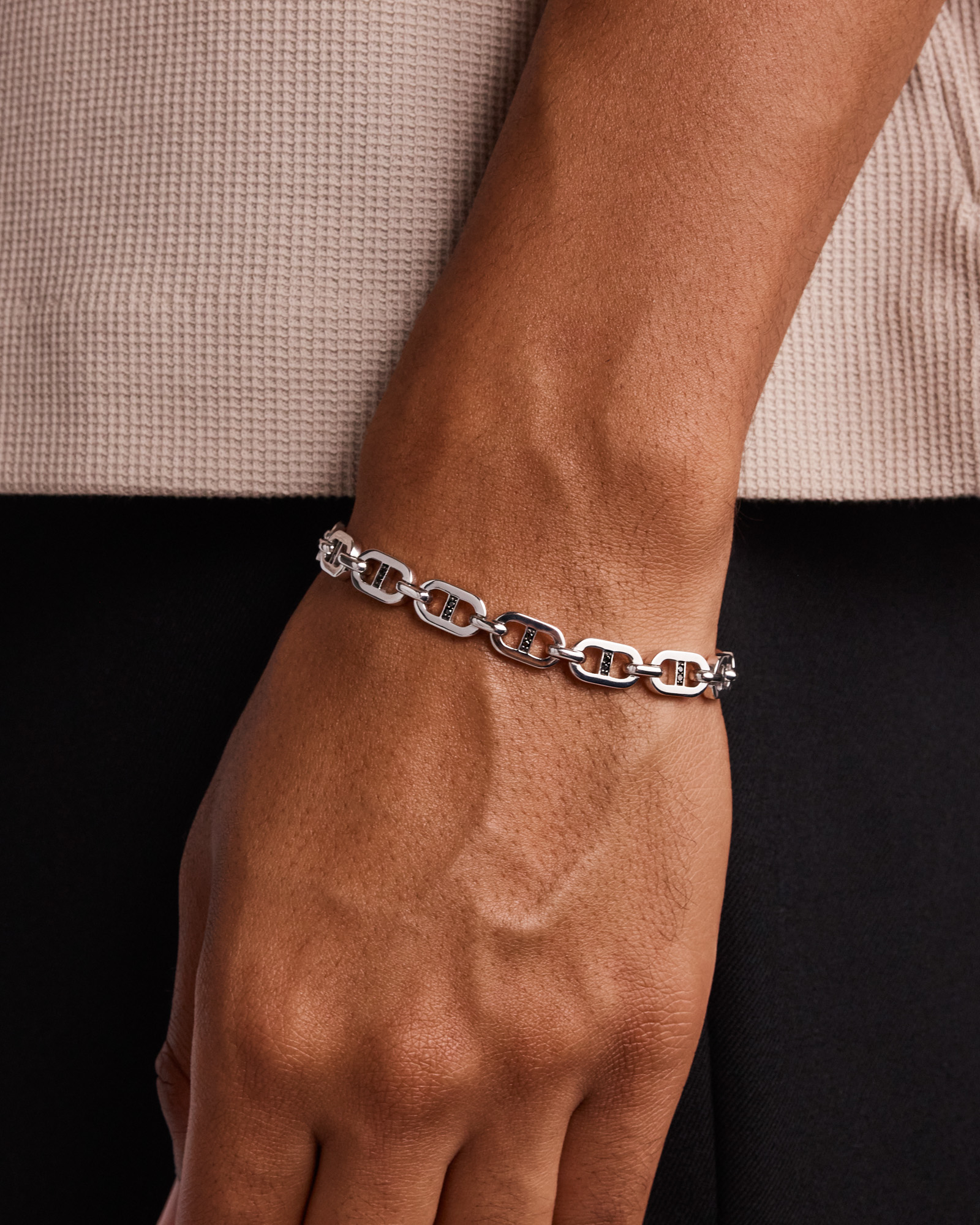 Bracelet pour hommes en argent sterling avec diamants noirs de 0,30 carat au total