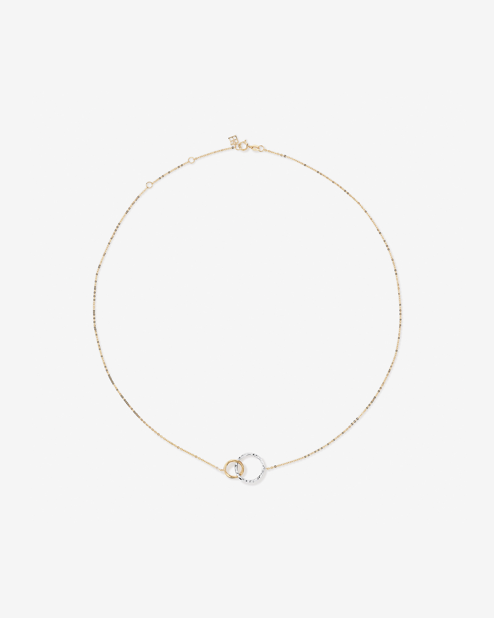 Two-Tone Double Circle Link Hammered Finish Necklace in 10kt White & Yellow Gold