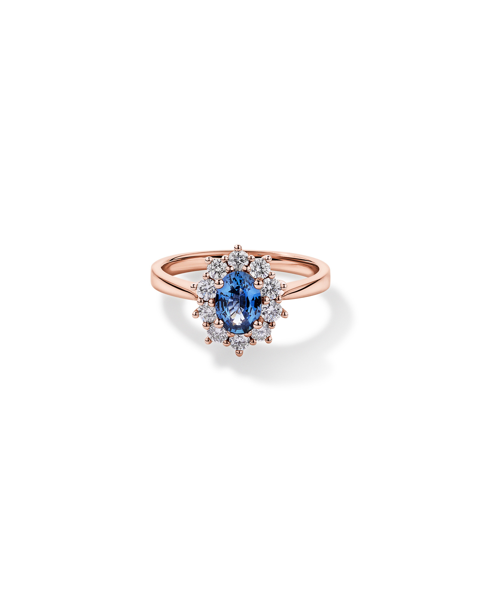 Ceylon Sapphire and 0.50 Carat TW Diamond Halo Ring 14kt Rose Gold