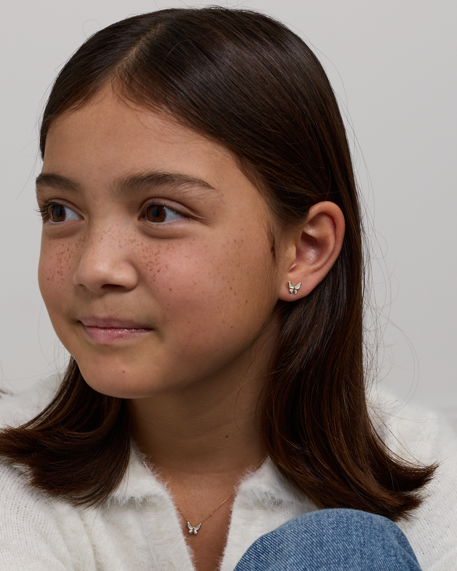 Children's Mother of Pearl Butterfly Stud Earrings in 10kt Yellow Gold