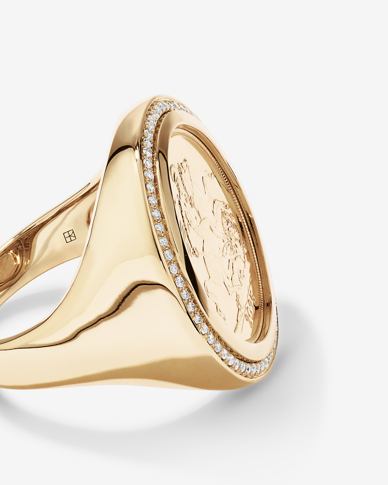 0.30 Carat TW Diamond Full Sovereign Medallion Ring 10kt and 22kt Yellow Gold