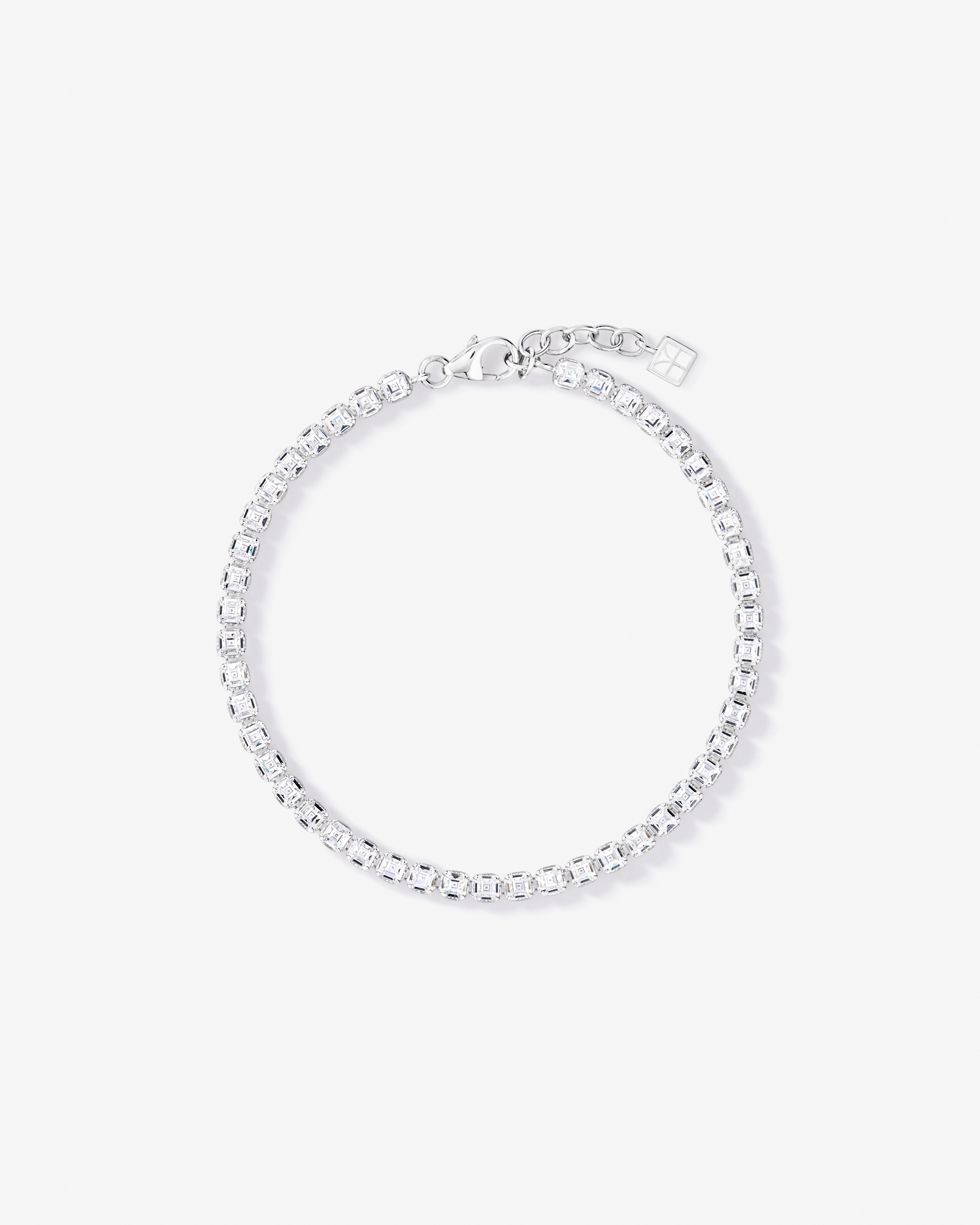 19cm (7.5") 3mm Wide Square Cubic Zirconia Tennis Bracelet in Sterling Silver
