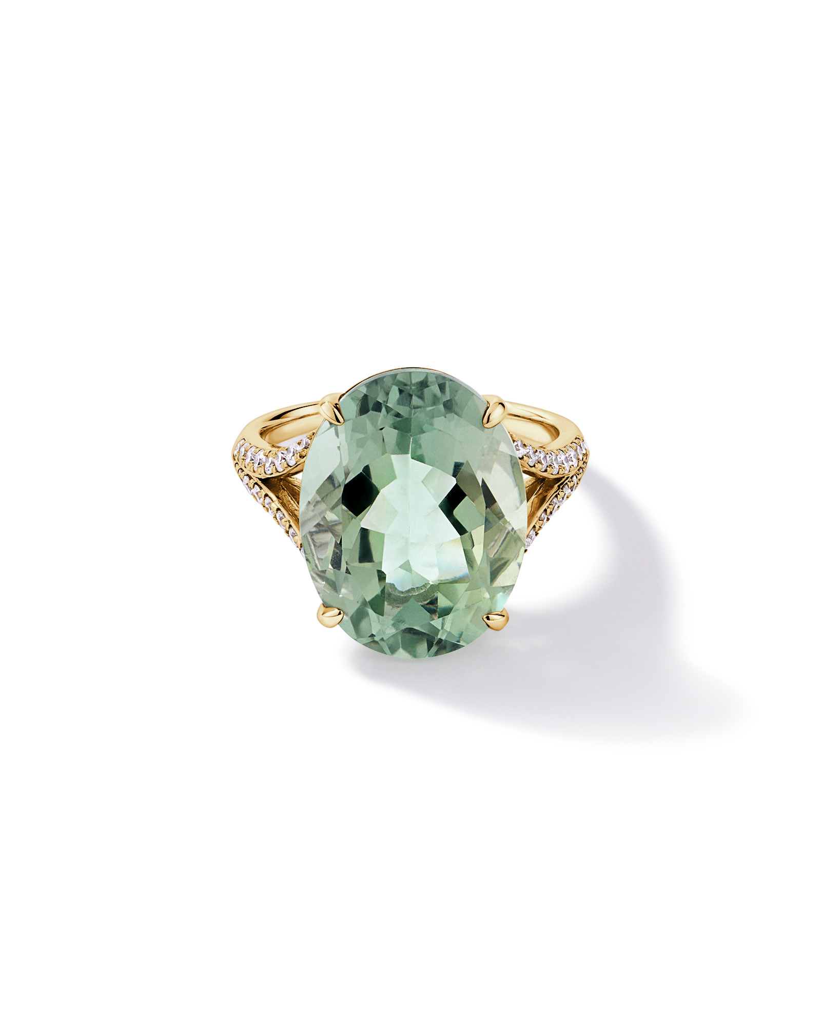 Oval Green Amethyst & 0.33 Carat TW Diamond Split Shank Ring 10kt Yellow Gold