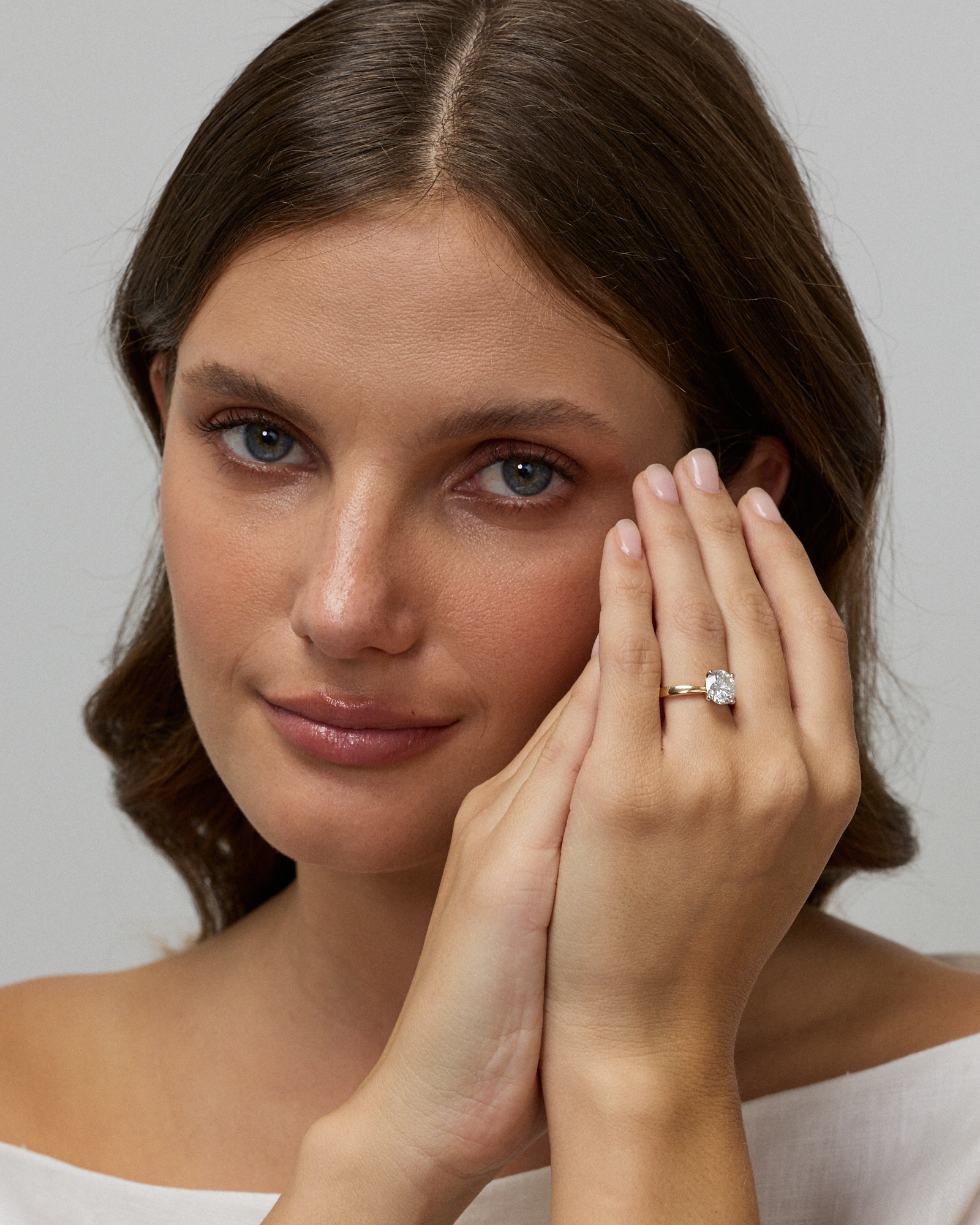 Bague solitaire en or jaune et blanc 14 carats, sertie d'un diamant rond brillant de 2,32 cultivé laboratoire