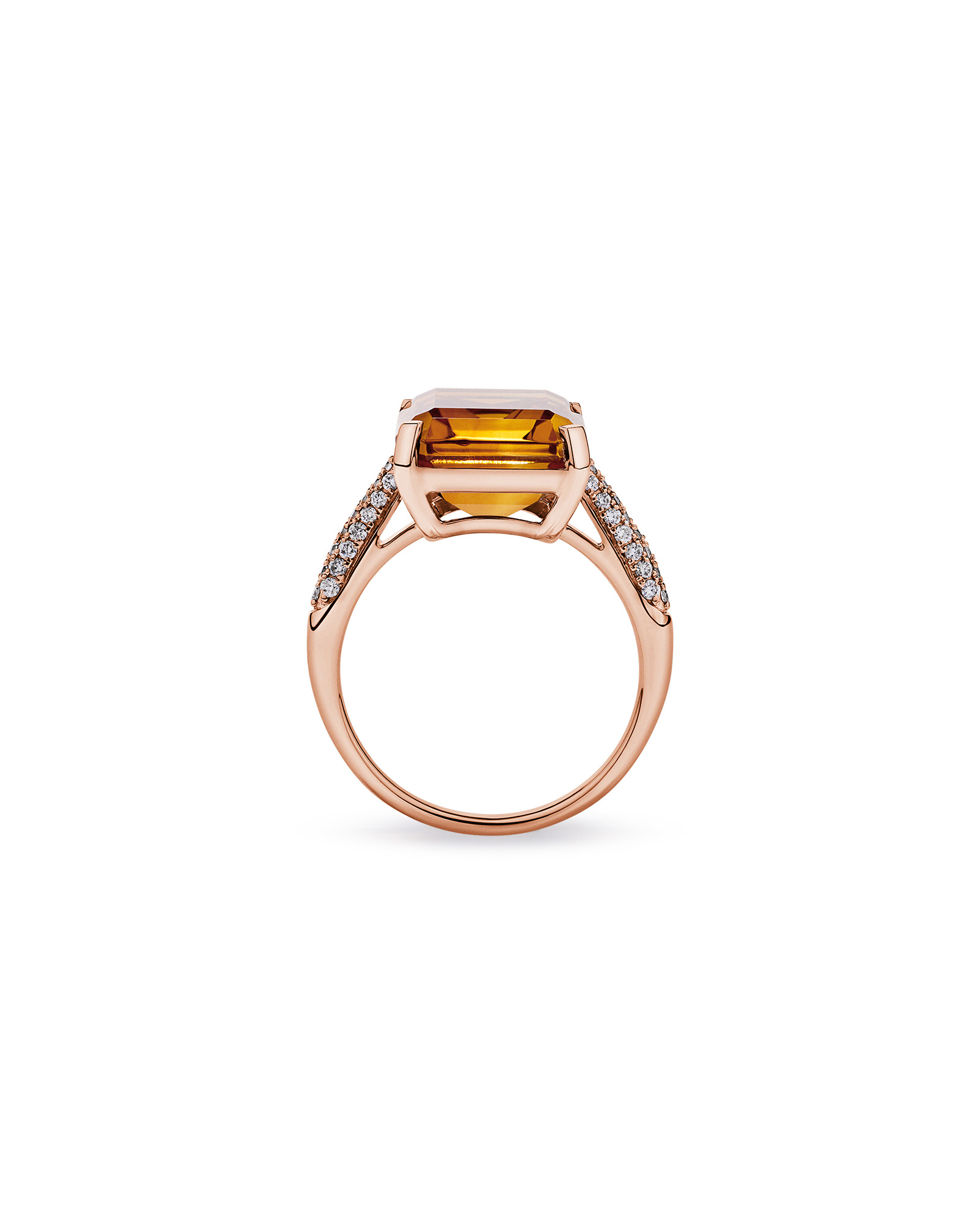 Emerald Cut Citrine & 0.23 Carat TW Diamond Ring 10kt Rose Gold