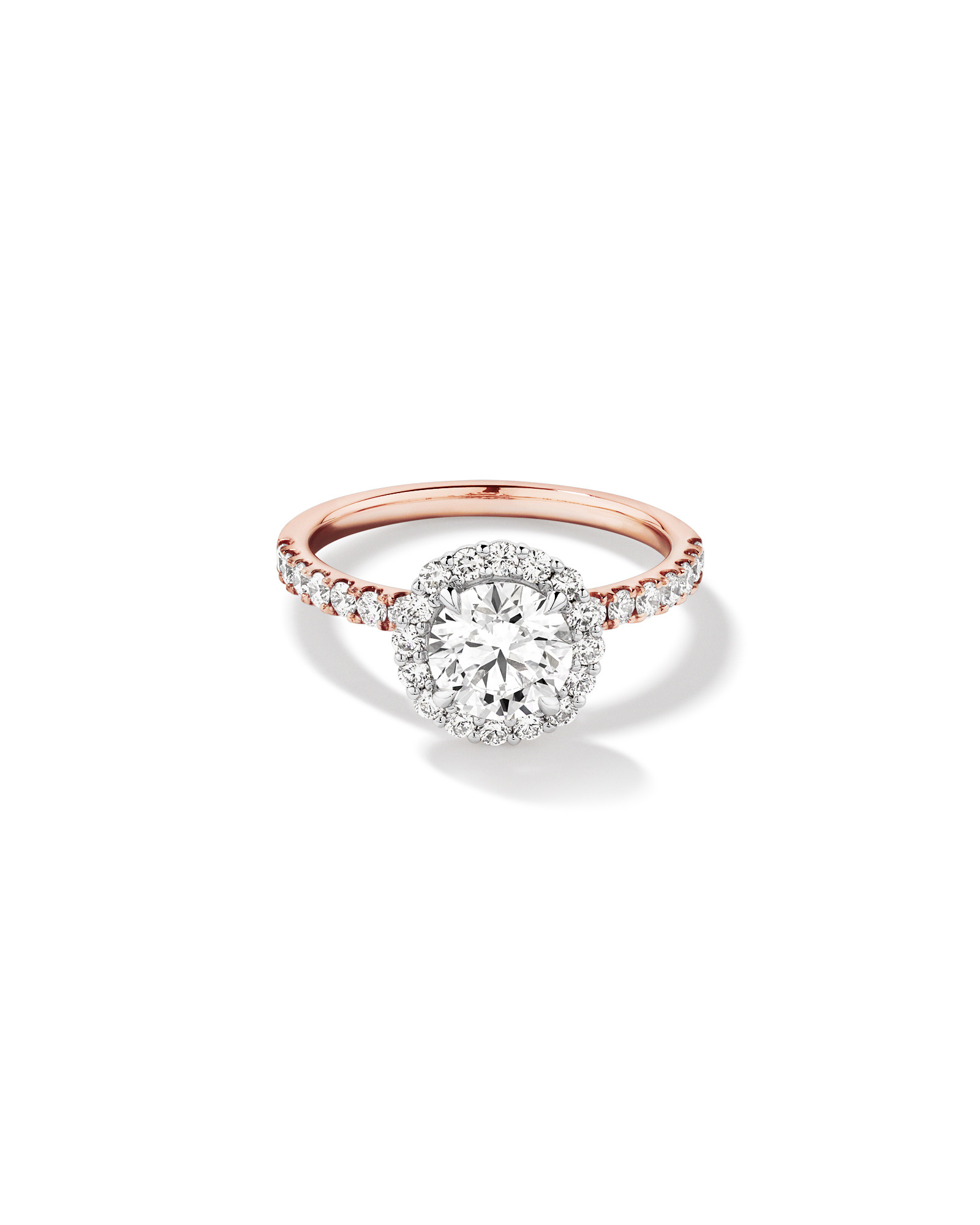 1.79 Carat TW Round Brilliant Laboratory-Grown Diamond Halo Engagemet Ring 14kt Rose and White Gold