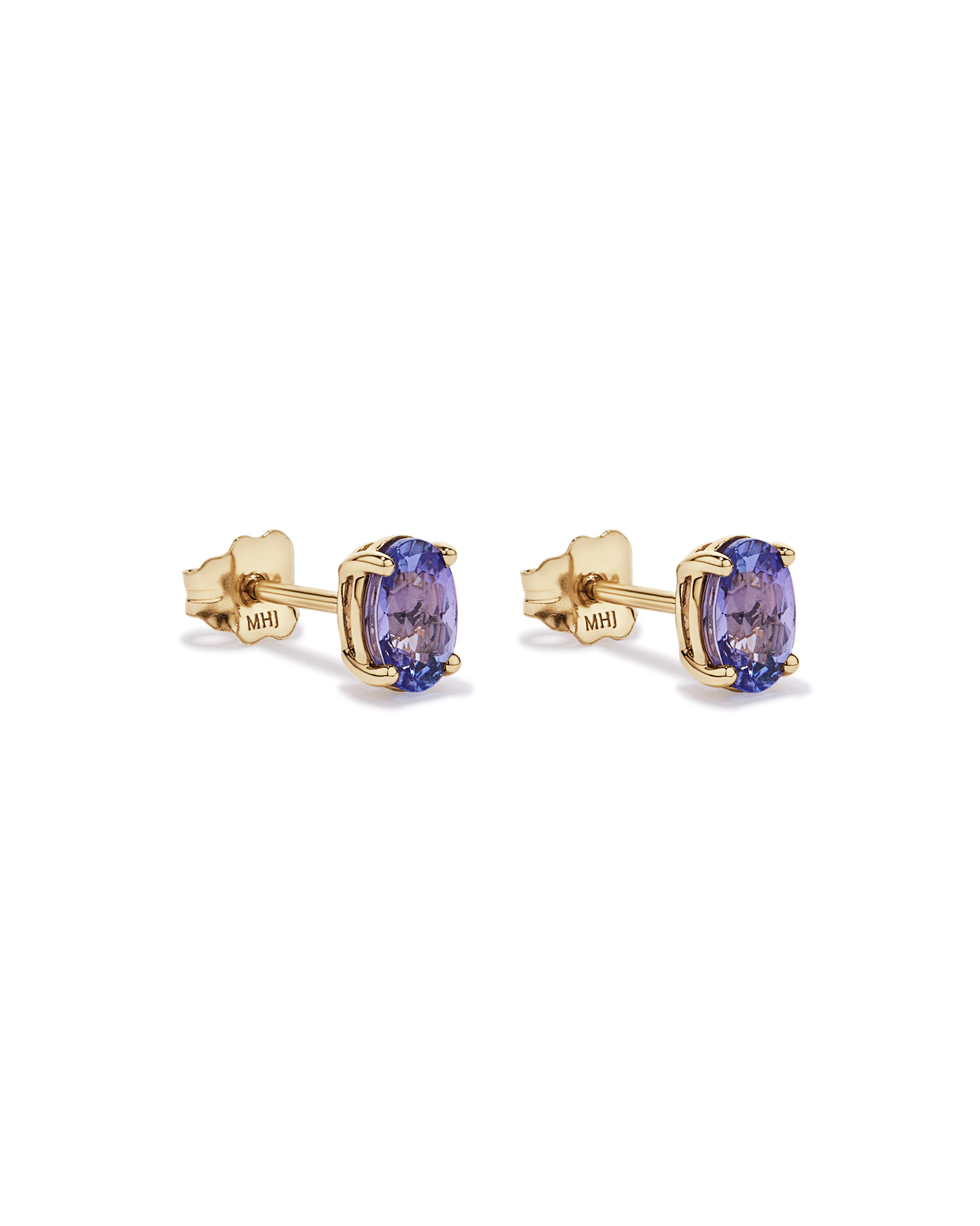 Tanzanite Solitaire Stud Earrings in 10kt Yellow Gold