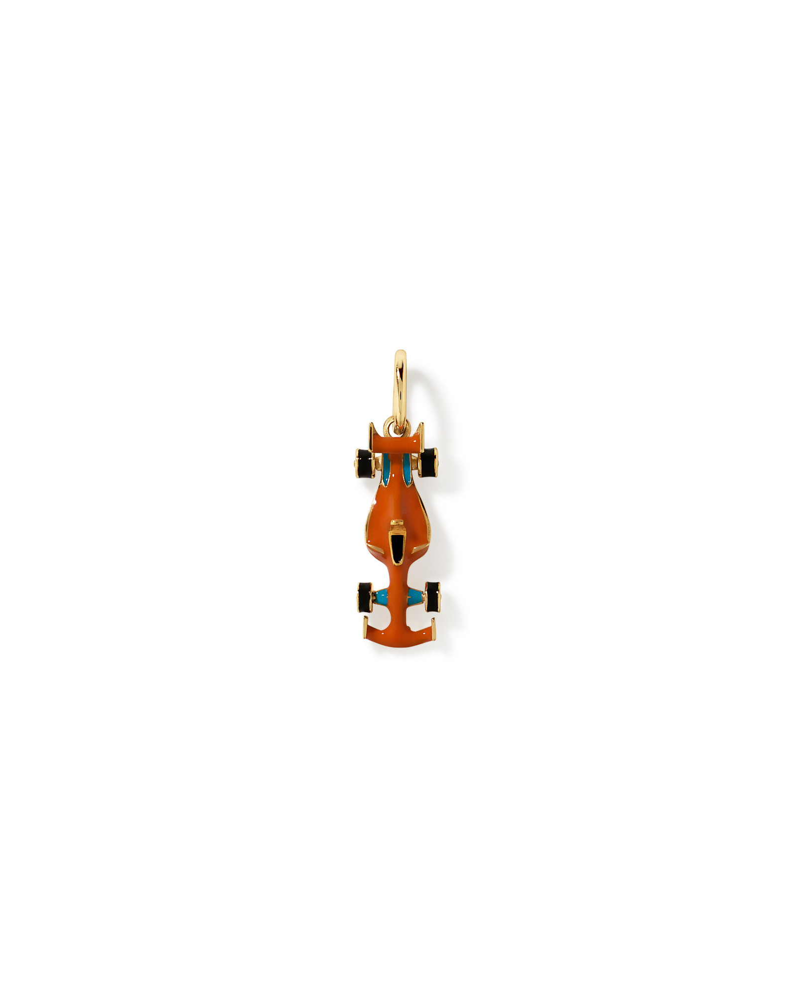 Orange Race Car Pendant in Sterling Silver with 10kt Yellow Gold Bail