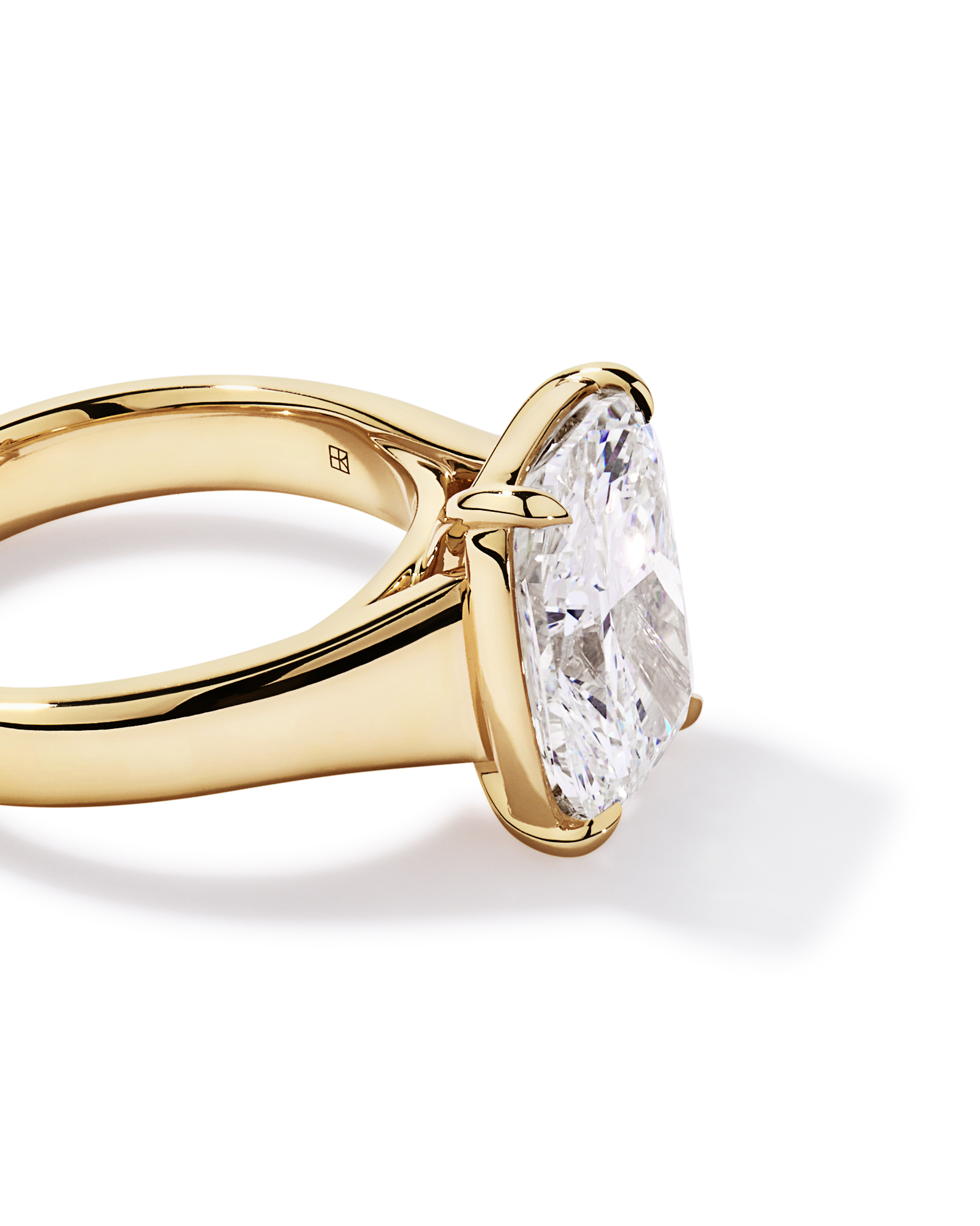 Bague de fiançailles en or jaune 14 carats, diamant solitaire allongé 5,00 cultivé laboratoire, serti clos bas, quatre griffes