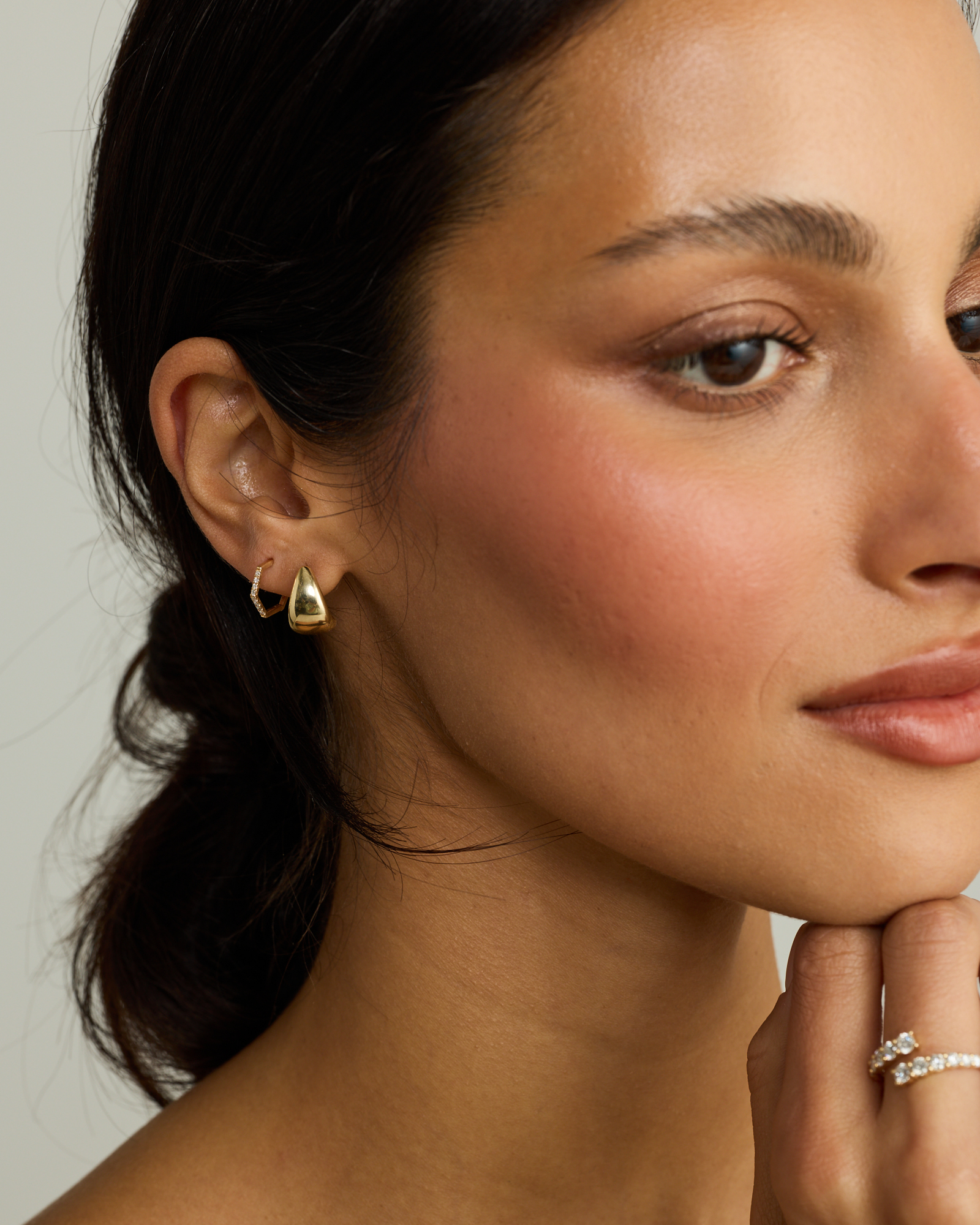 Diamond Angled Hoop Earrings in 10kt Gold