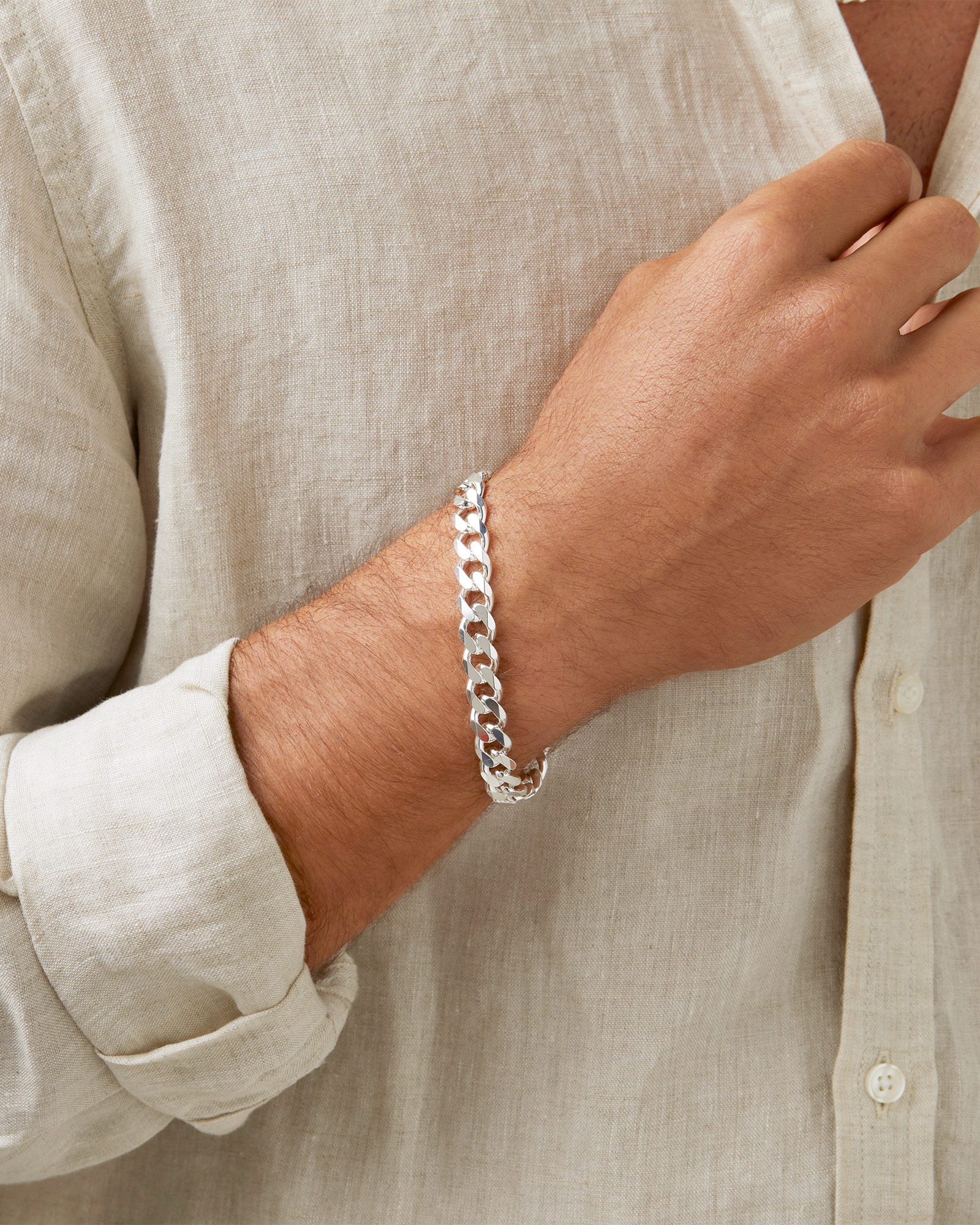 21cm (8.5") 9mm Width Men's Curb Bracelet in Sterling Silver