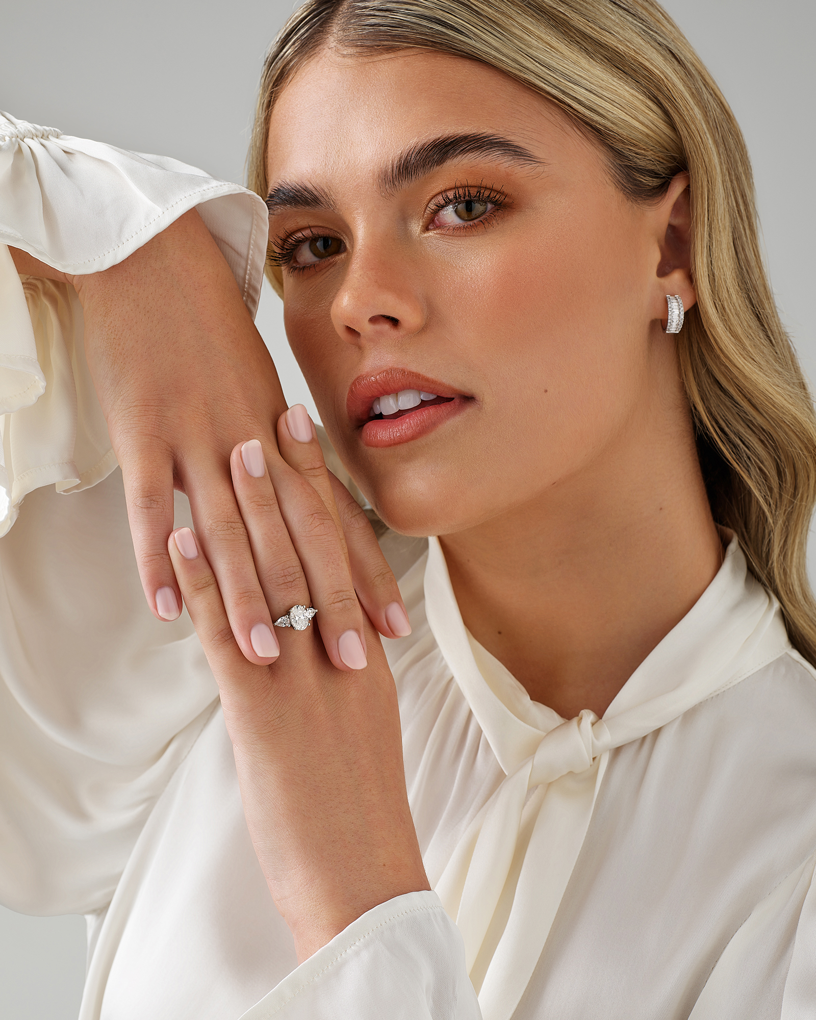 1.65 Carat TW Three Stone Oval and Pear Shaped Laboratory-Grown Diamond Engagement Ring 14kt White Gold