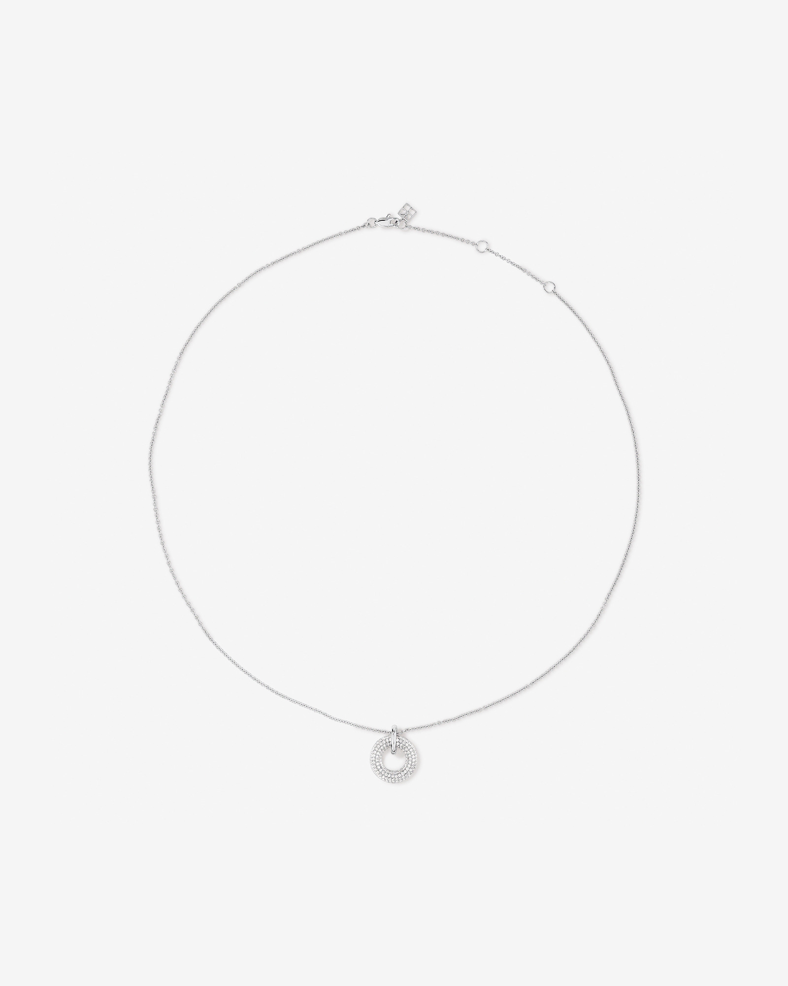 Pavé Set Cubic Zirconia Puff Open Circle Pendant Necklace in Sterling Silver