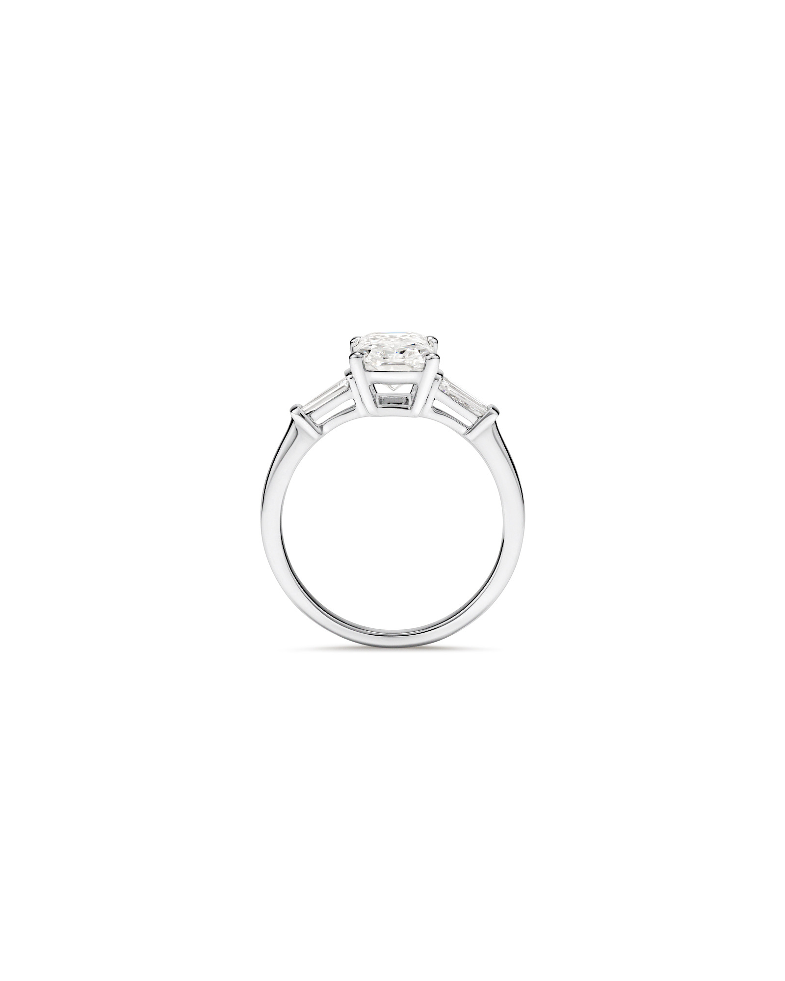 Bague de fiançailles en diamant rayonnante trois pierres et baguette cultivée laboratoire 2,25 carats TW or blanc 14