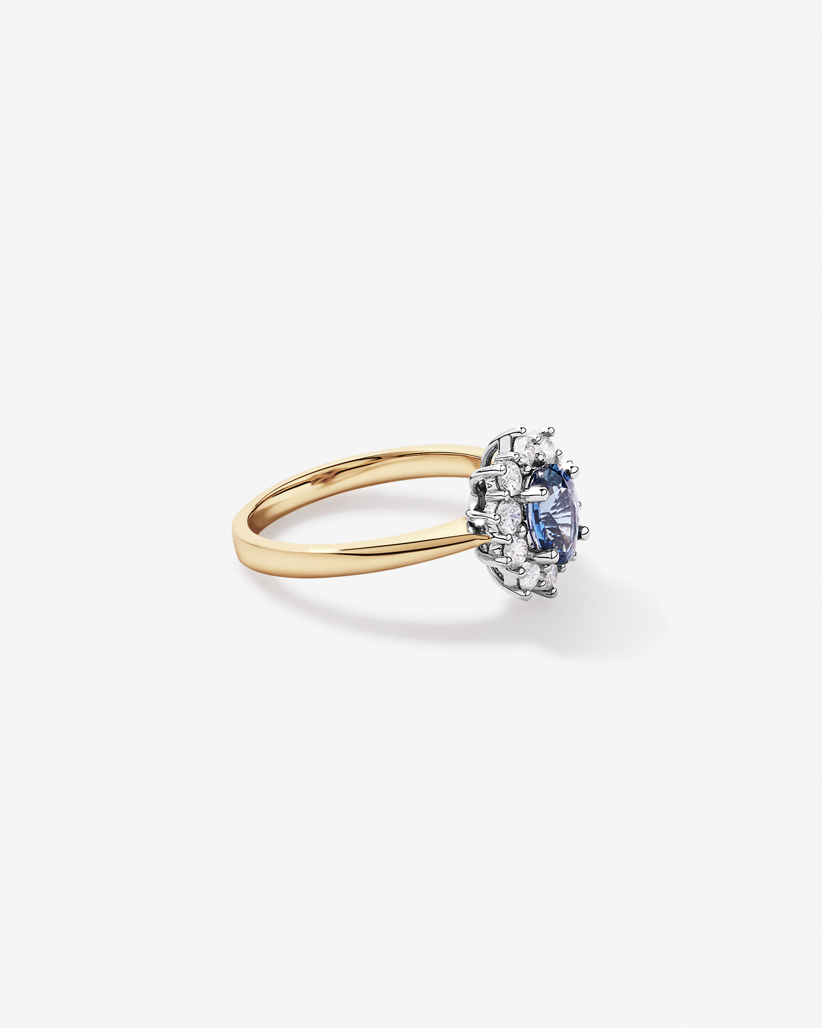 Ceylon Sapphire and 0.50 Carat TW Diamond Halo Ring 14kt Yellow White Gold