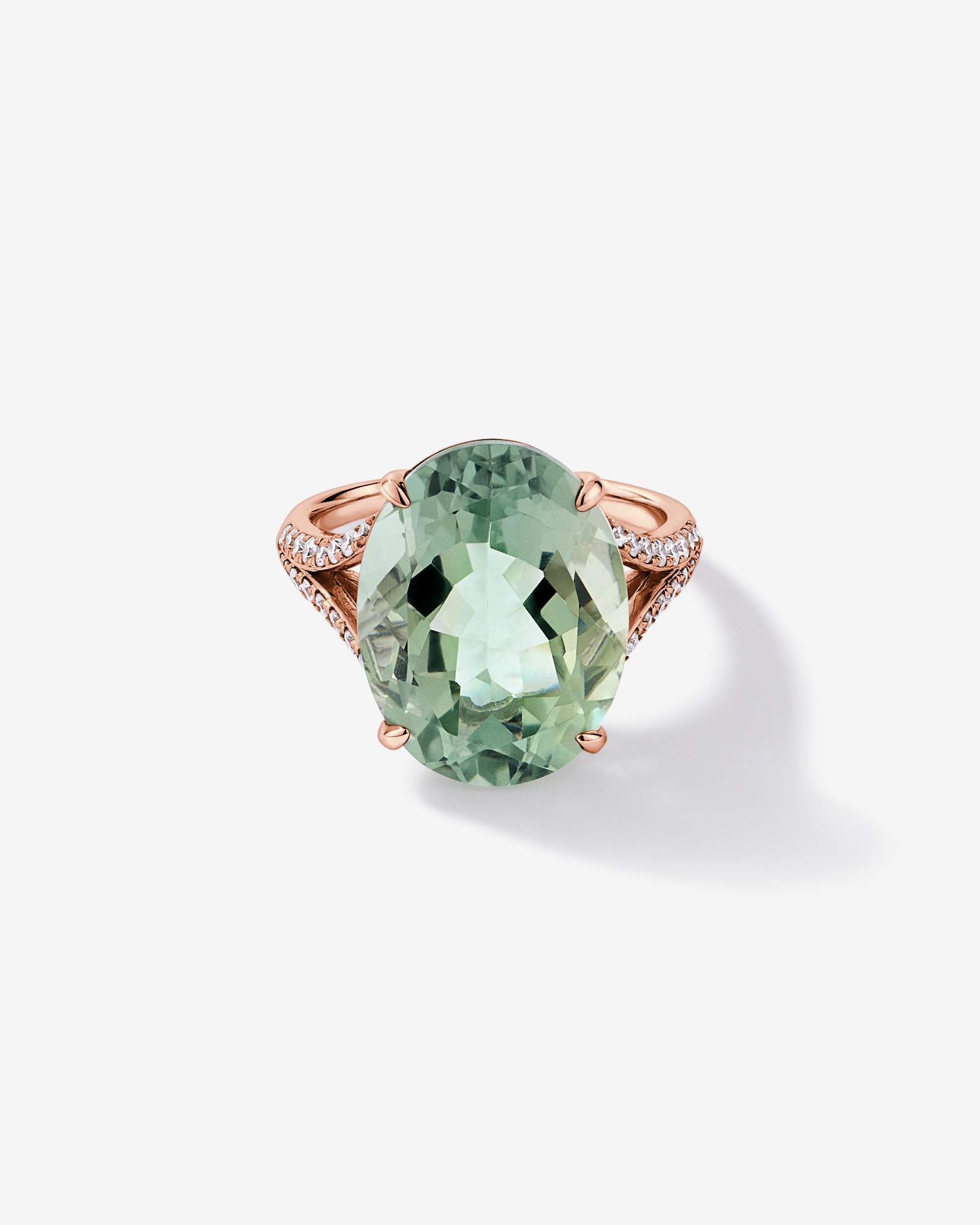 Oval Green Amethyst & 0.33 Carat TW Diamond Split Shank Ring 10kt Rose Gold