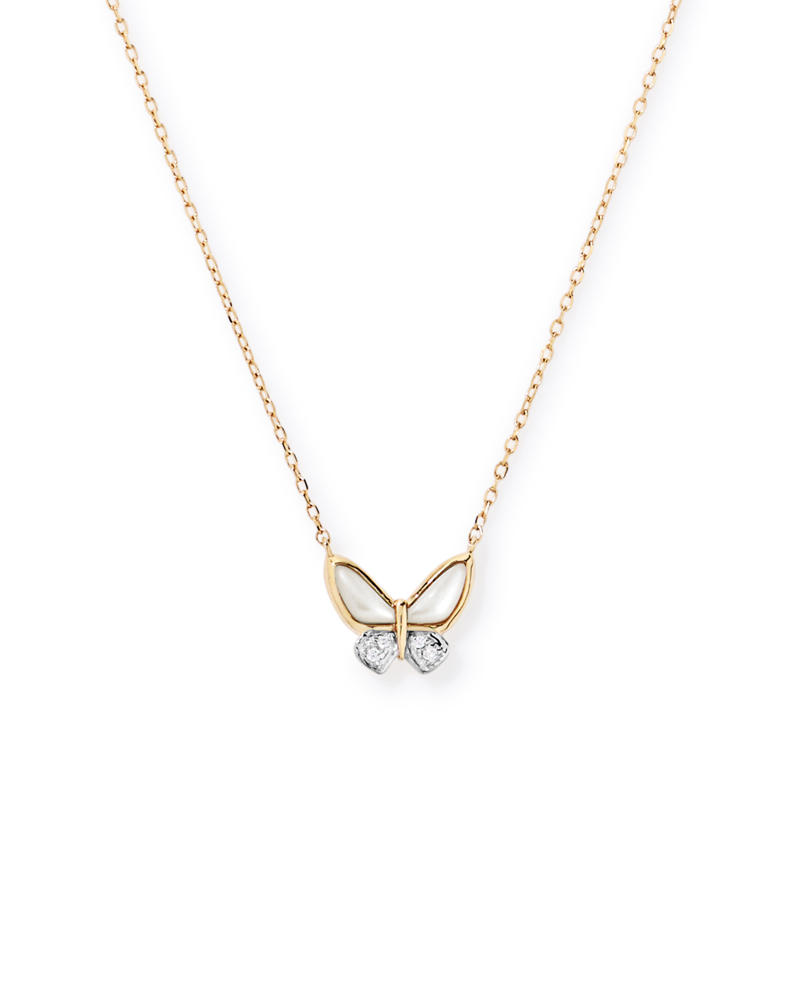 Children's Mother of Pearl Butterfly Pendant with Chain in 10kt Yellow Gold