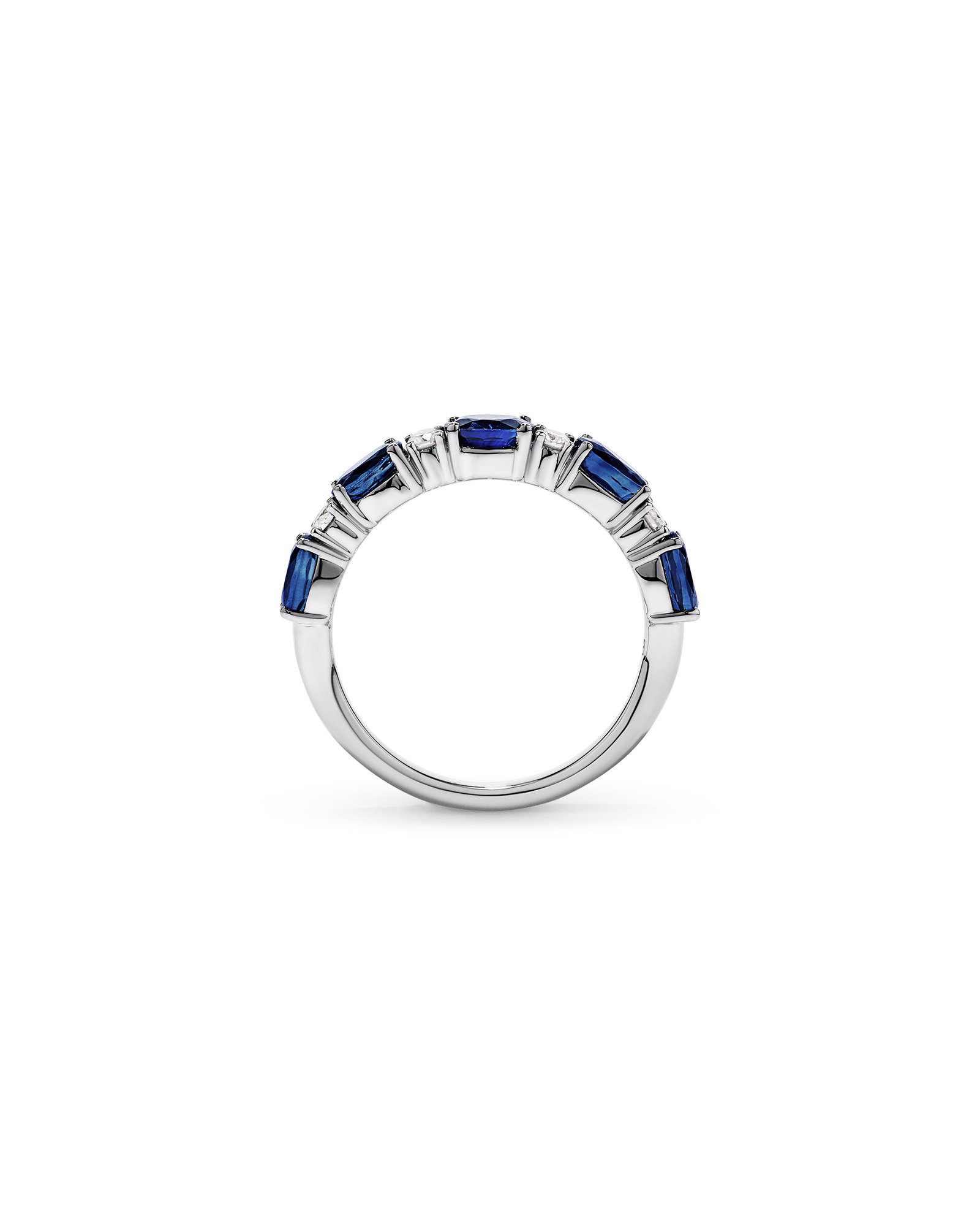 Australian Sapphire & 0.12 Carat TW Diamond Alternating Ring 10kt Gold