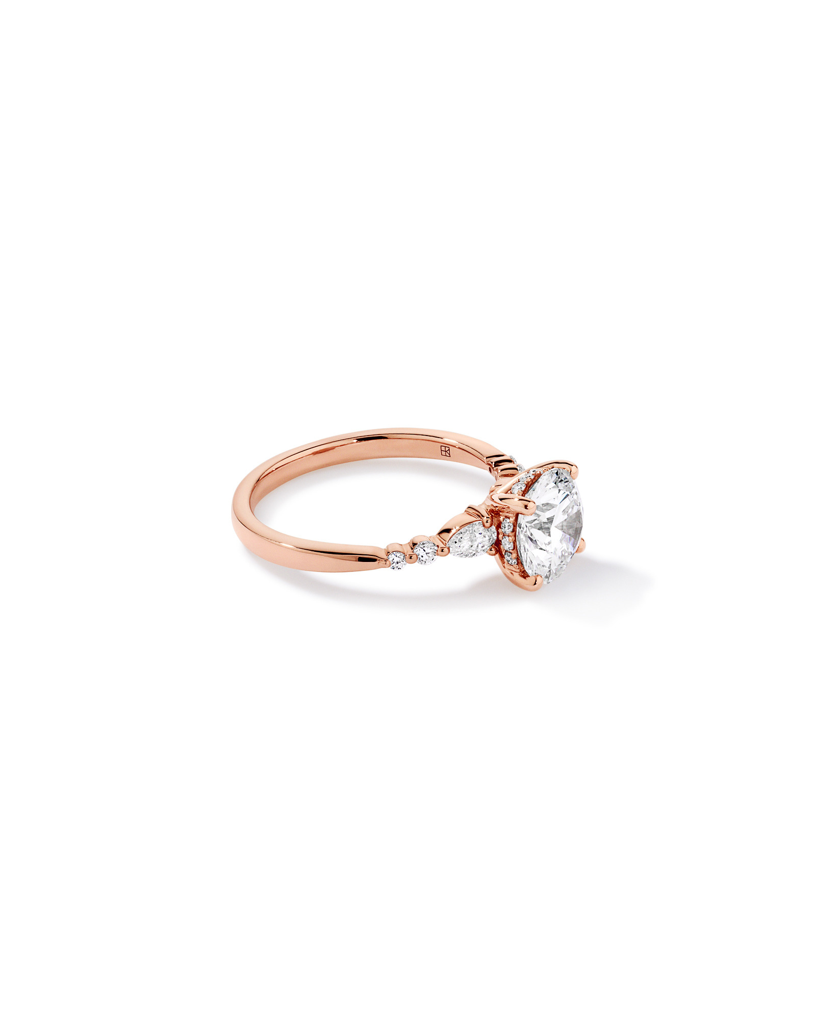 2.28 Carat TW Round Brilliant and Pear Laboratory-Grown Diamond Side Accent Ring 14kt Rose Gold