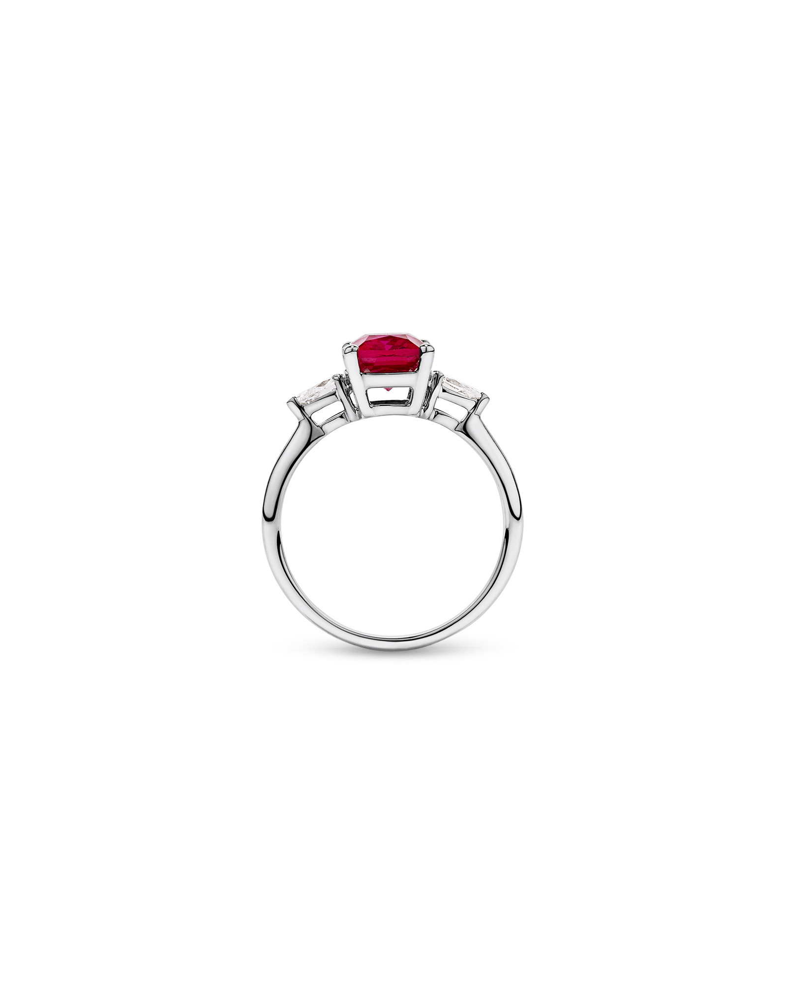 Created Ruby and 0.27 Carat TW Laboratory-Grown Diamond 3 Stone Ring 10kt Gold