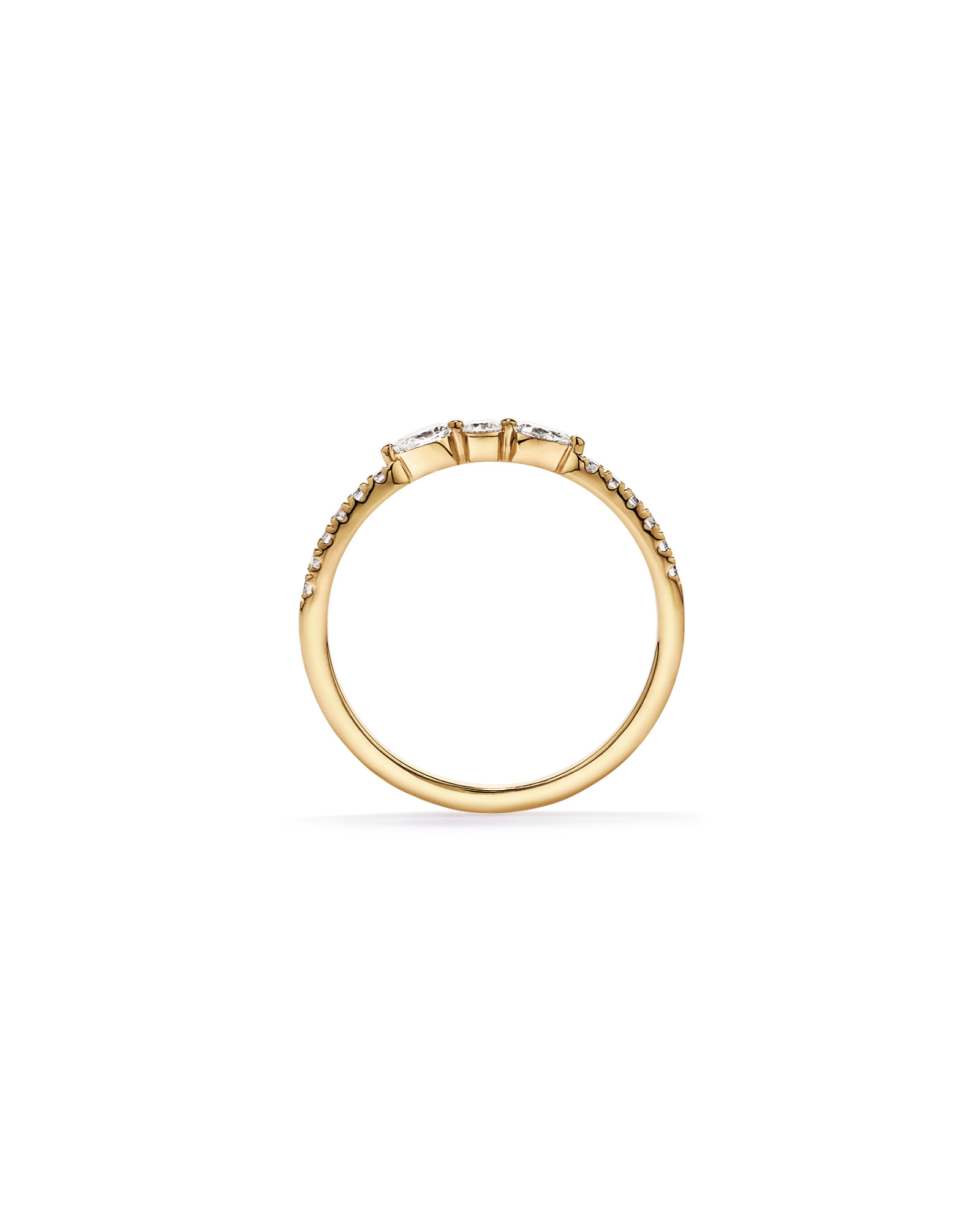 Alliance en or jaune 14 carats avec diamants taille poire et brillant ronde (poids total de 0,23 carat)