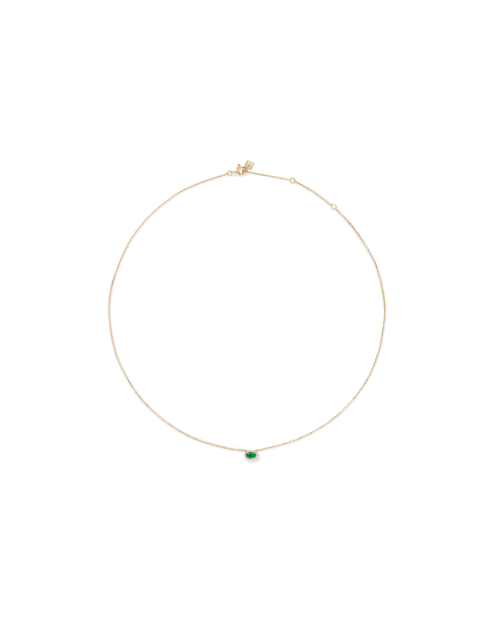 Oval Cut Green Emerald Gemstone and 0.05 Carat TW Diamond Halo Necklace in 10kt Yellow Gold