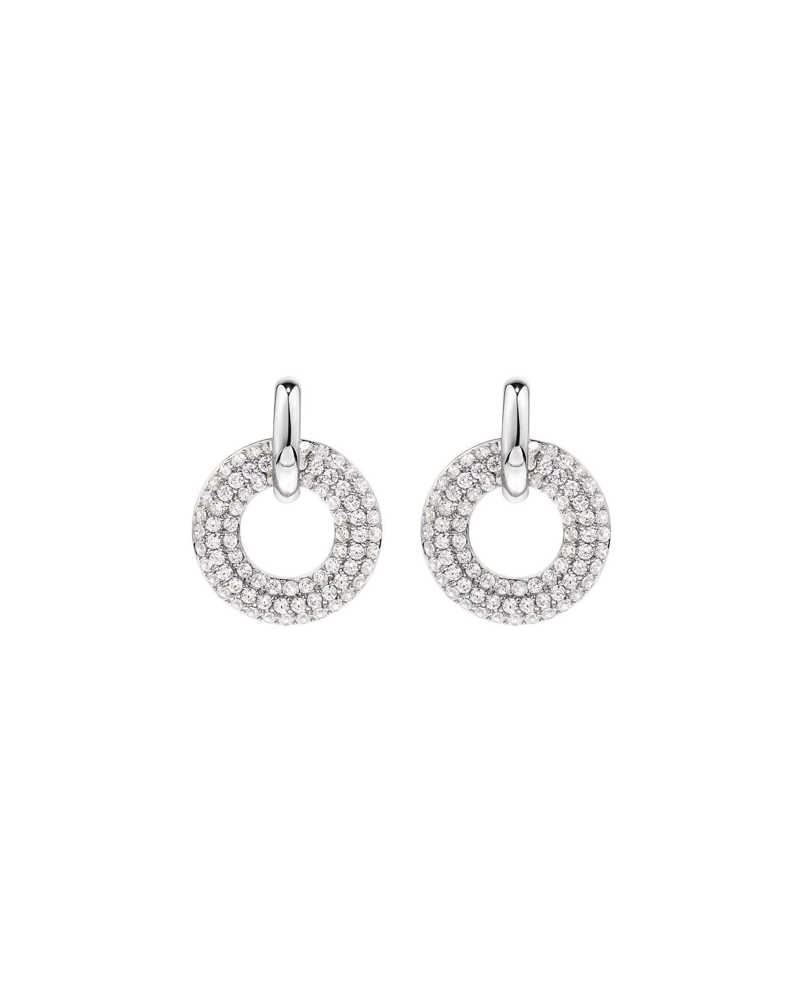 Boucles D'Oreilles Pendantes En Cercle Ouvert Bombé Serti Pavé En Argent Sterling Avec Zircon Cubique