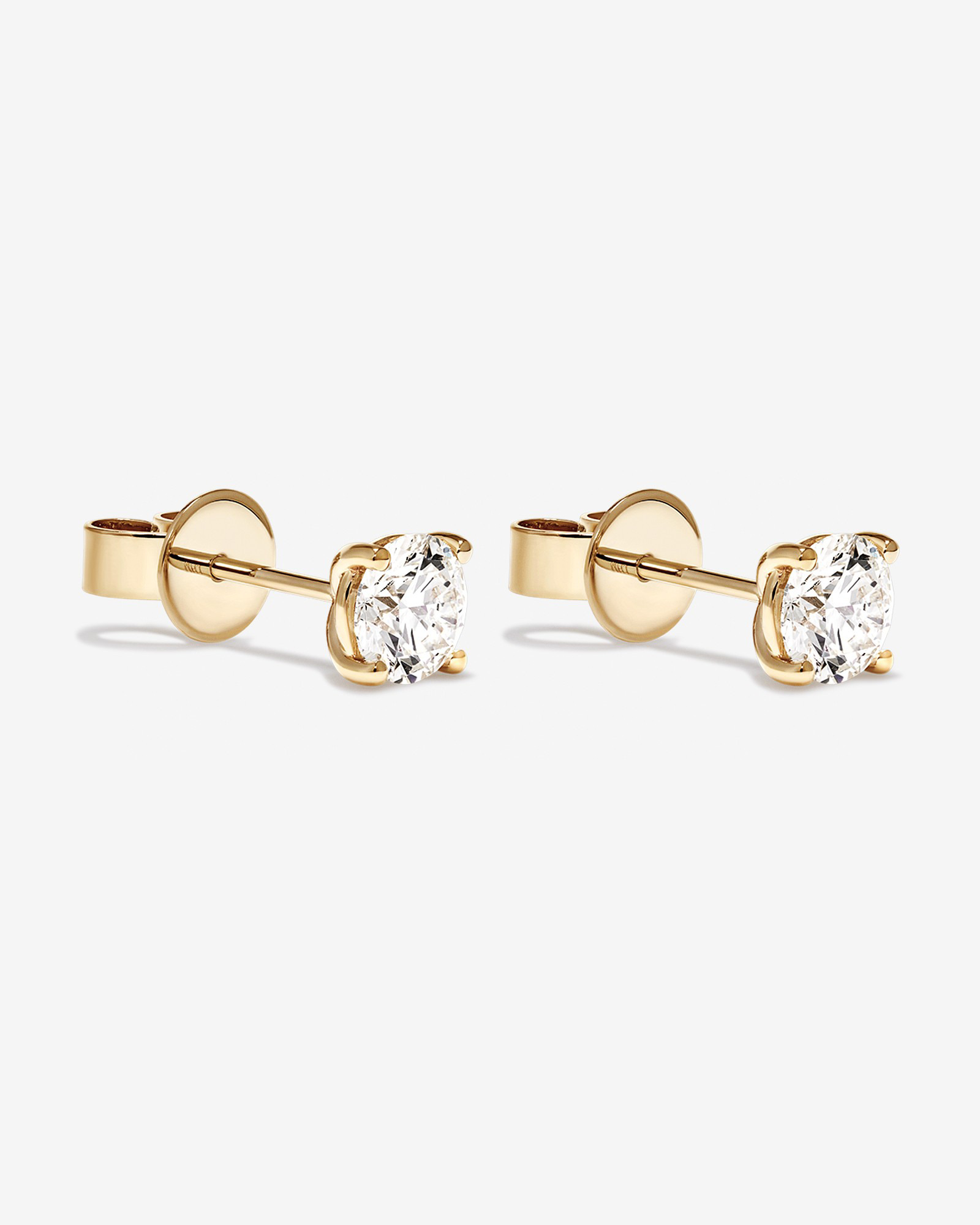 Boucles d'oreilles solitaire en or jaune 14 carats, serties d'un diamant de laboratoire de 1,00 carat (poids total)