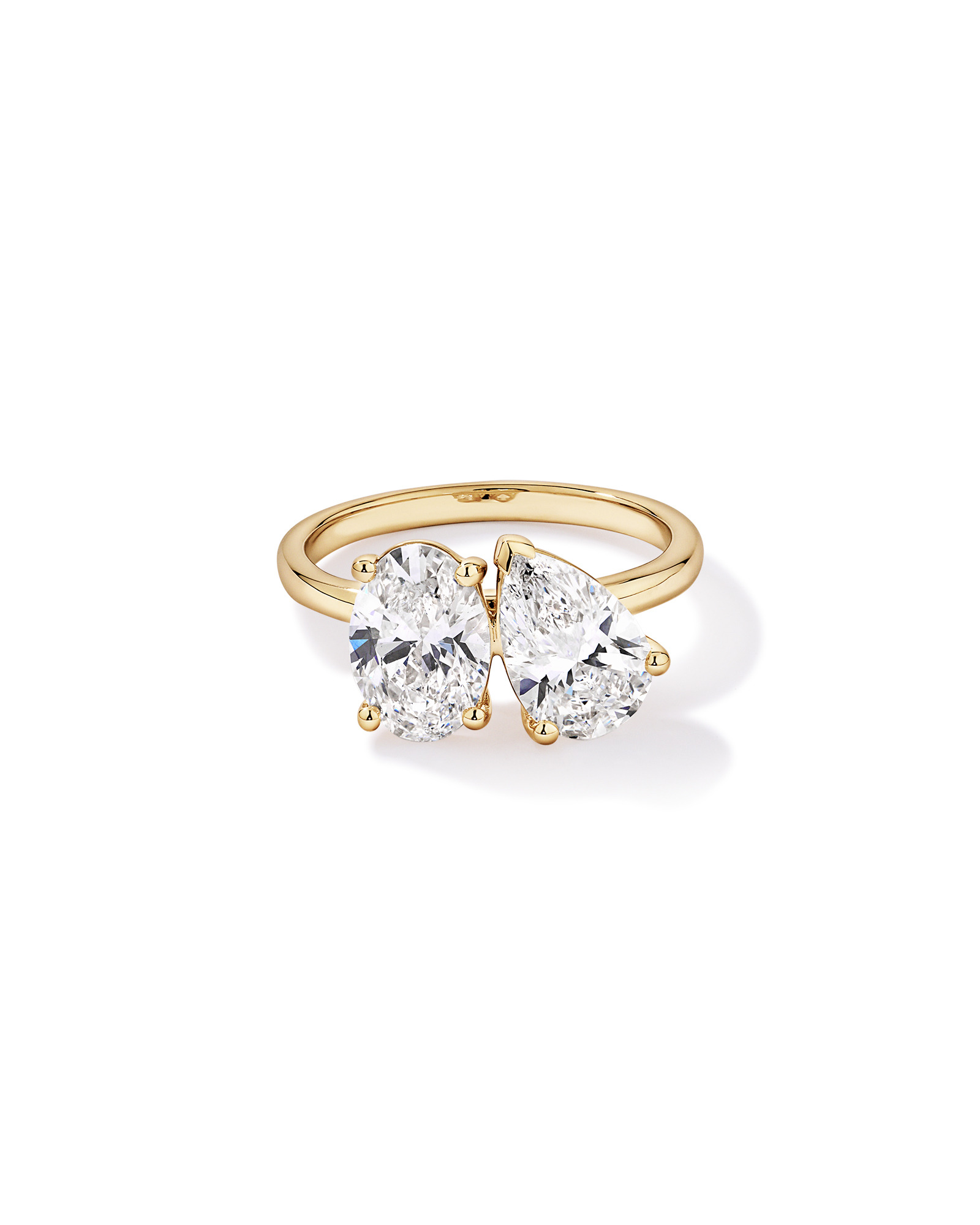 3.00TW Pear and Oval Laboratory-Grown Diamond Two Stone Engagement Ring 14kt Yellow Gold