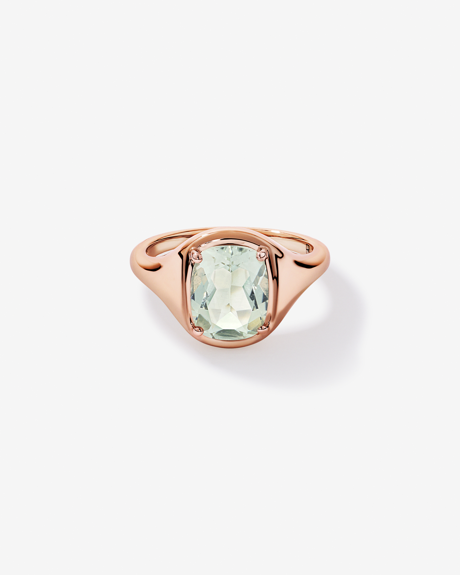 Elongated Cushion Cut Green Amethyst Ring 10kt Rose Gold