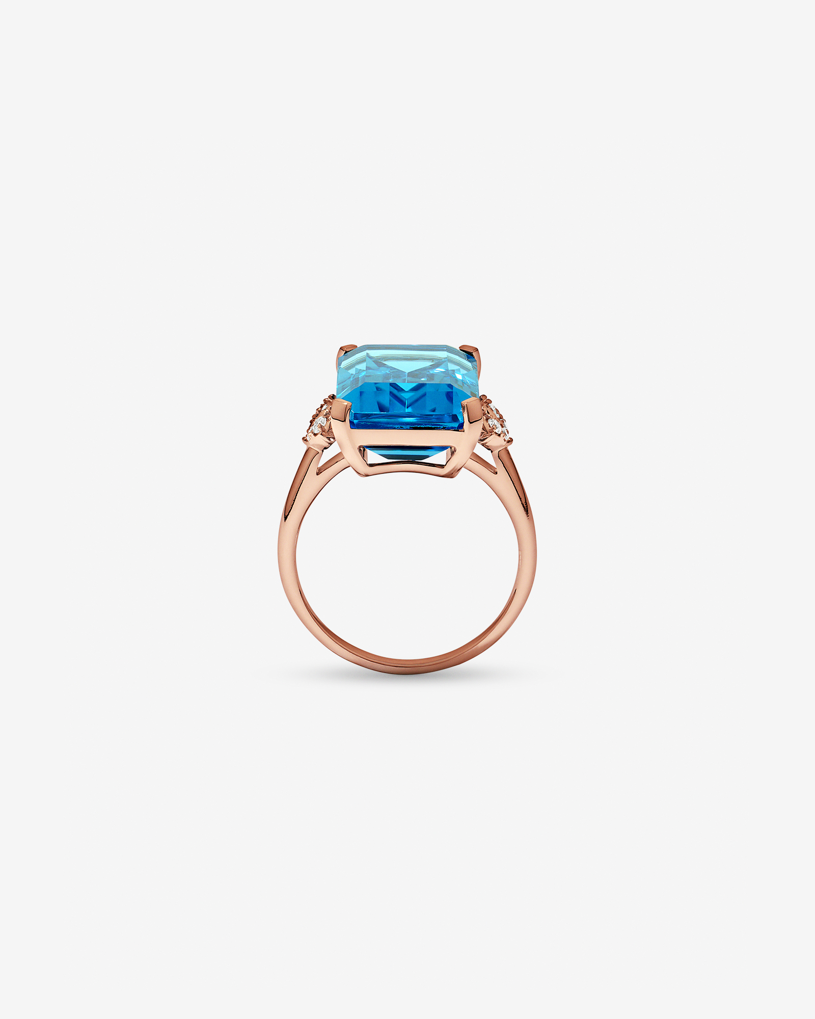 Emerald Cut Swiss Blue Topaz & 0.08 Carat TW Diamond Ring 10kt Rose Gold