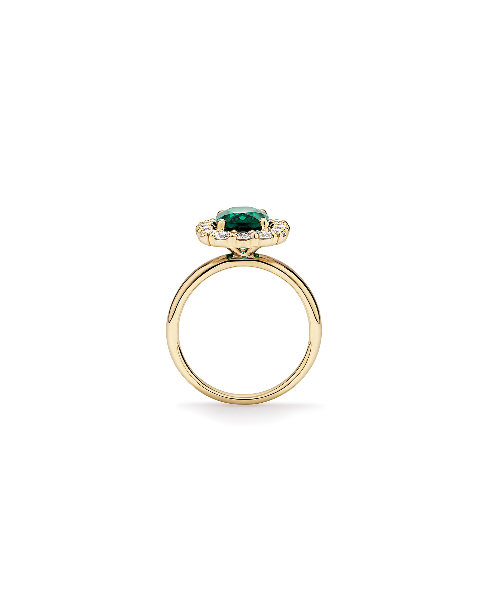 Created Emerald & 0.96 Carat TW Laboratory-Grown Diamond Halo Ring 10kt Gold